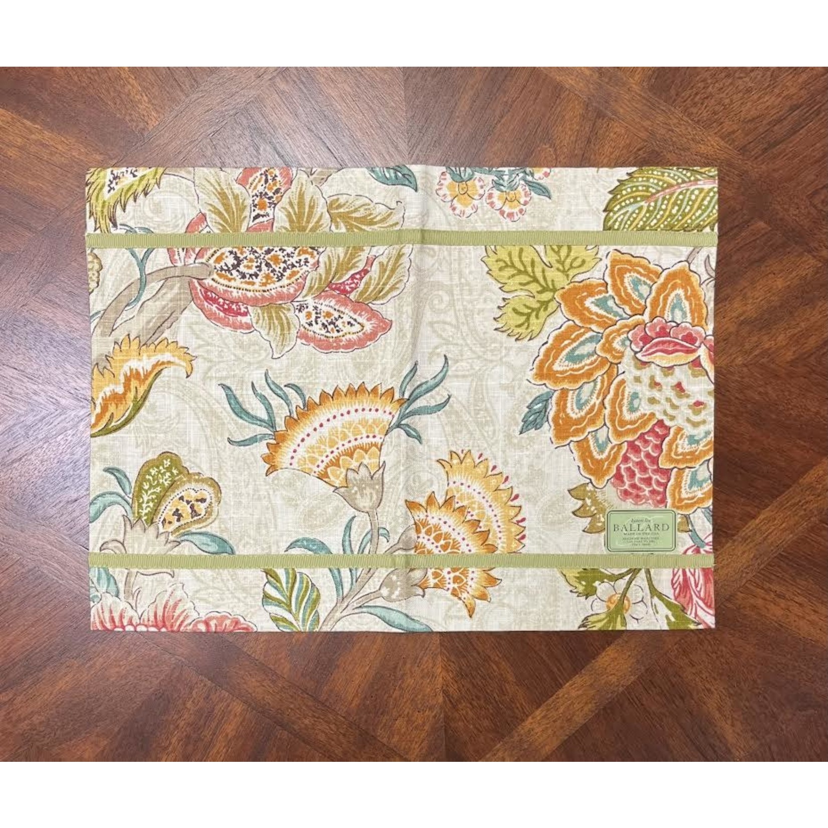 Karen Lee Ballard Retreat Floral Placemat Citron Ribbon