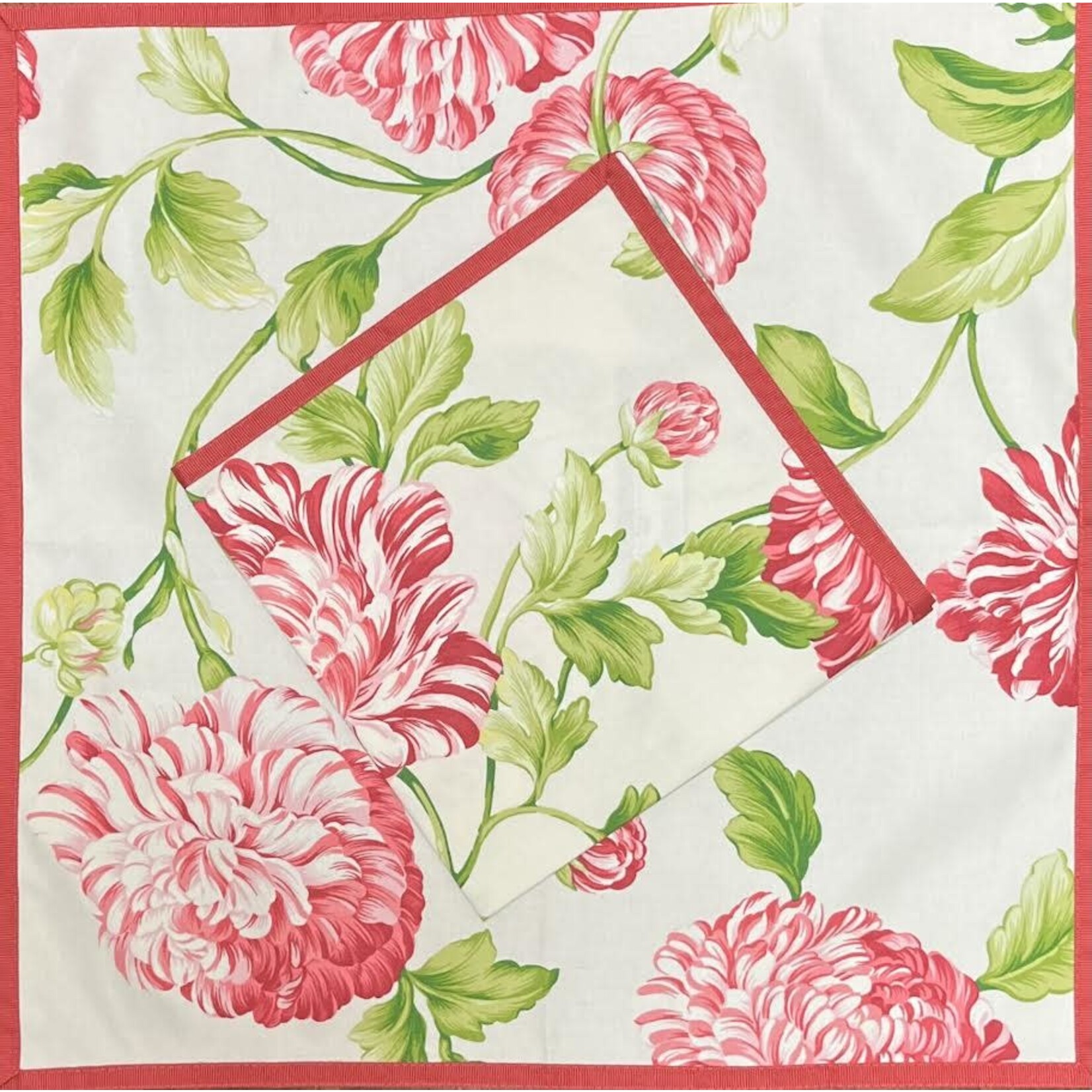 Karen Lee Ballard Raspberry Floral Ribbon Linen Napkin