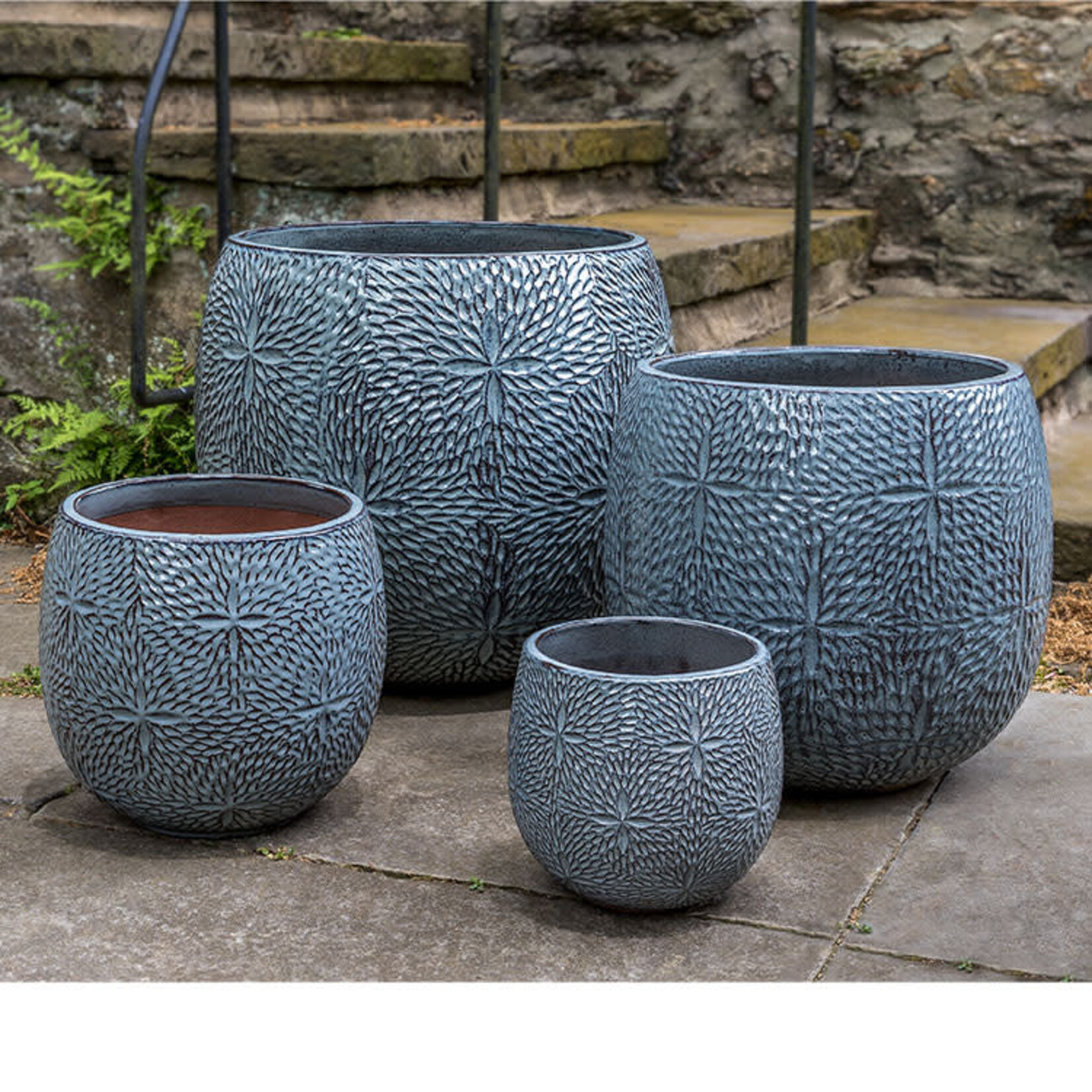 Campania Sand Dollar French Blue Glazed Planter - Medium 12″ x 11″