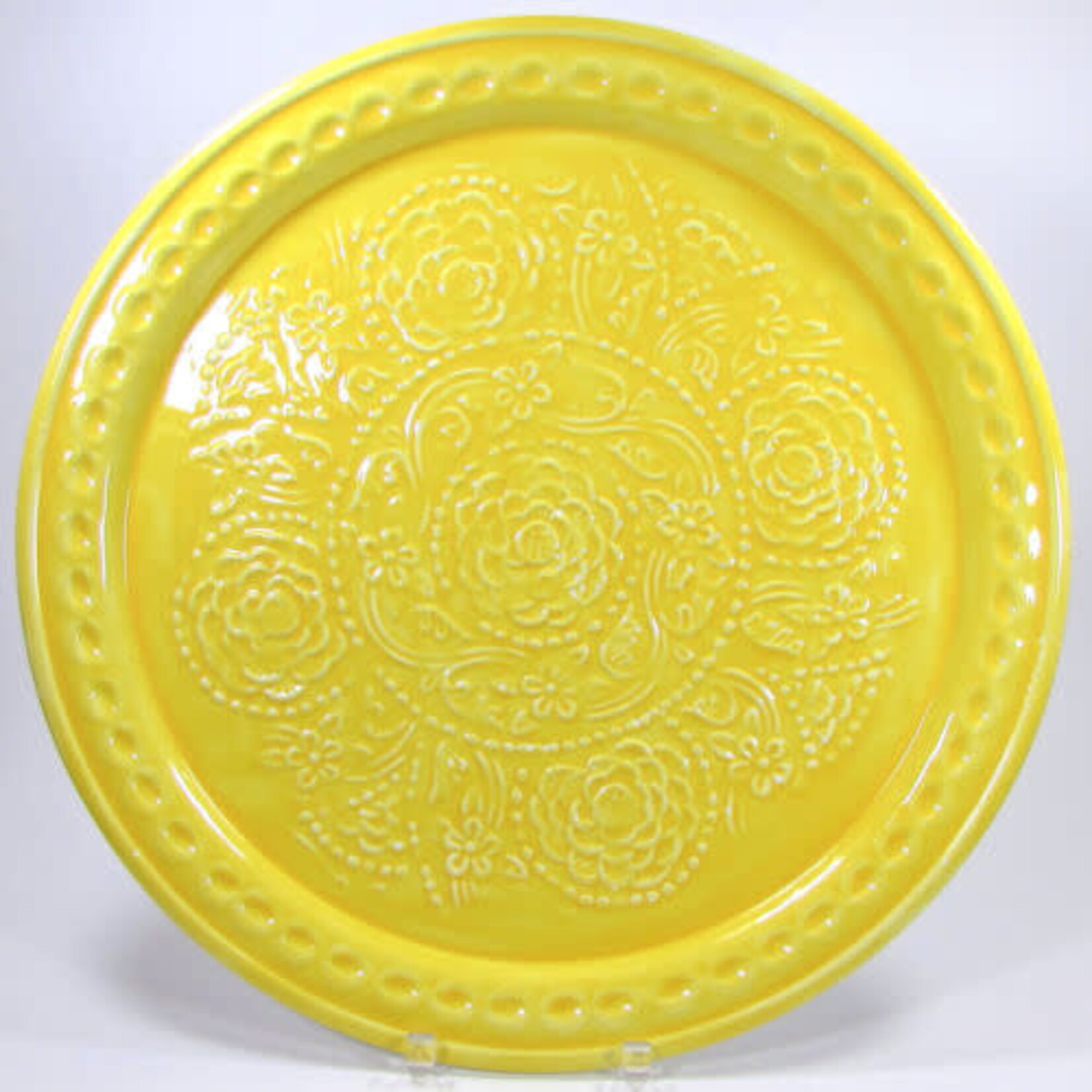 Two's Company Medallion Metal Platter 18.5" Yellow