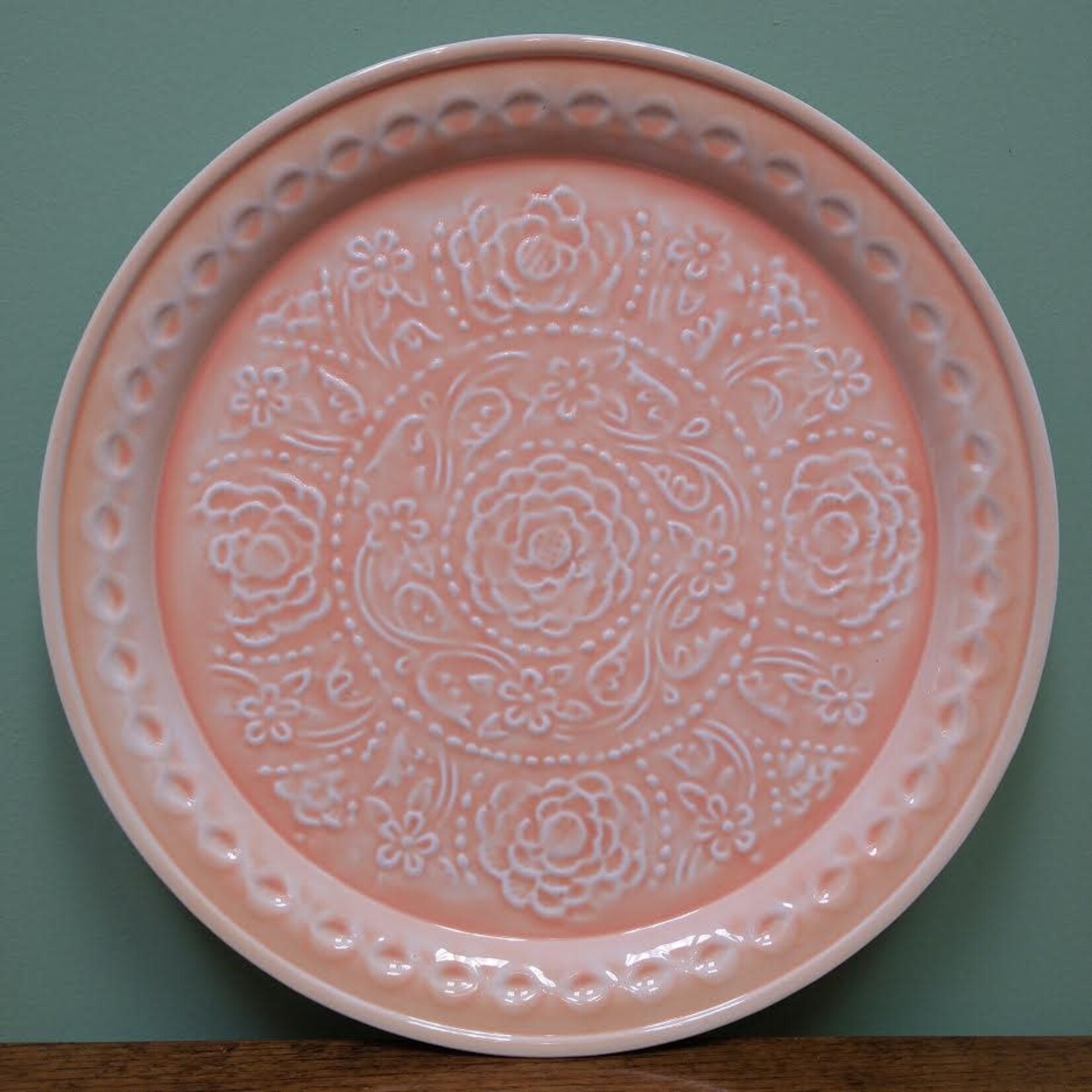 Two's Company Medallion Metal Platter 16.5" Orange