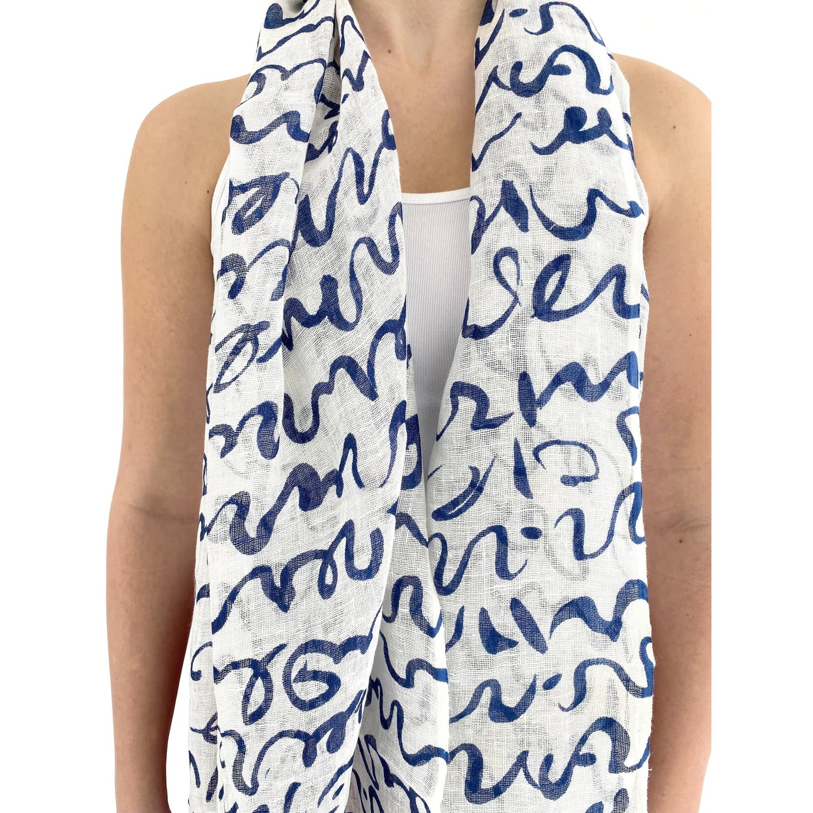 See Design Indigo Blue & White Story Linen Scarf