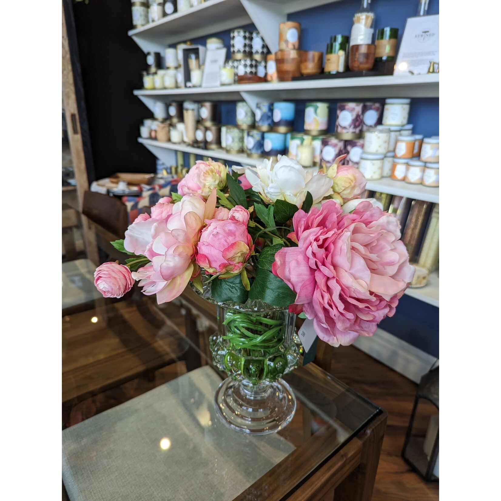 The Ivy Guild Peachy Peony Glass Urn Faux Arrangement