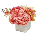 The Ivy Guild Coral Hydrangeas & Orchids Faux Floral Arrangement