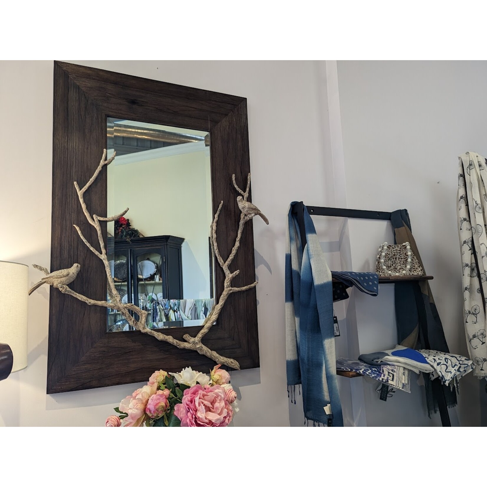 Theodore Alexander Wooden Wall Mirror with Branches & Birds