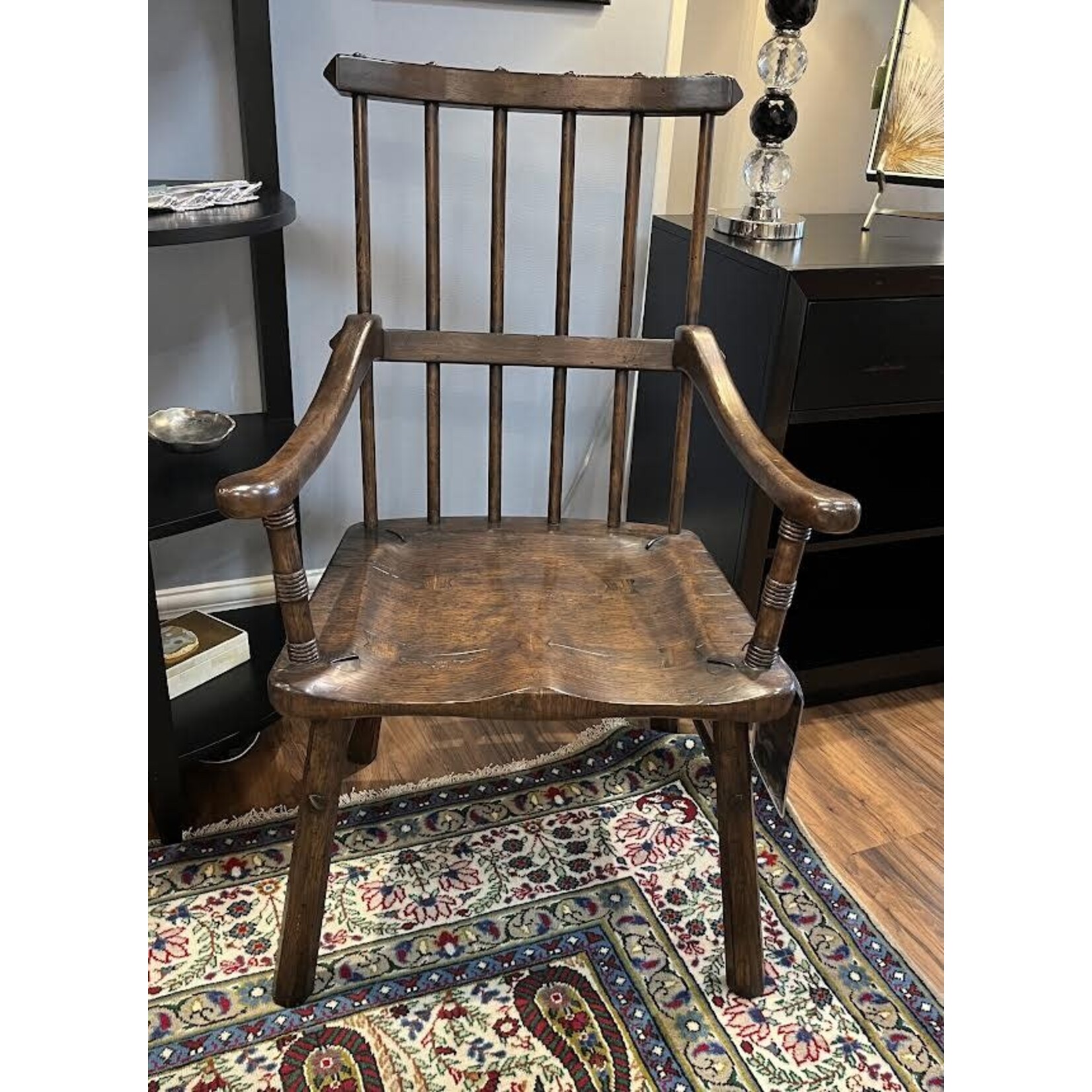 Jonathan Charles Country Arm Chair Rustic Dark Oak w Plank Seat