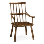 Jonathan Charles Country Arm Chair Rustic Dark Oak w Plank Seat