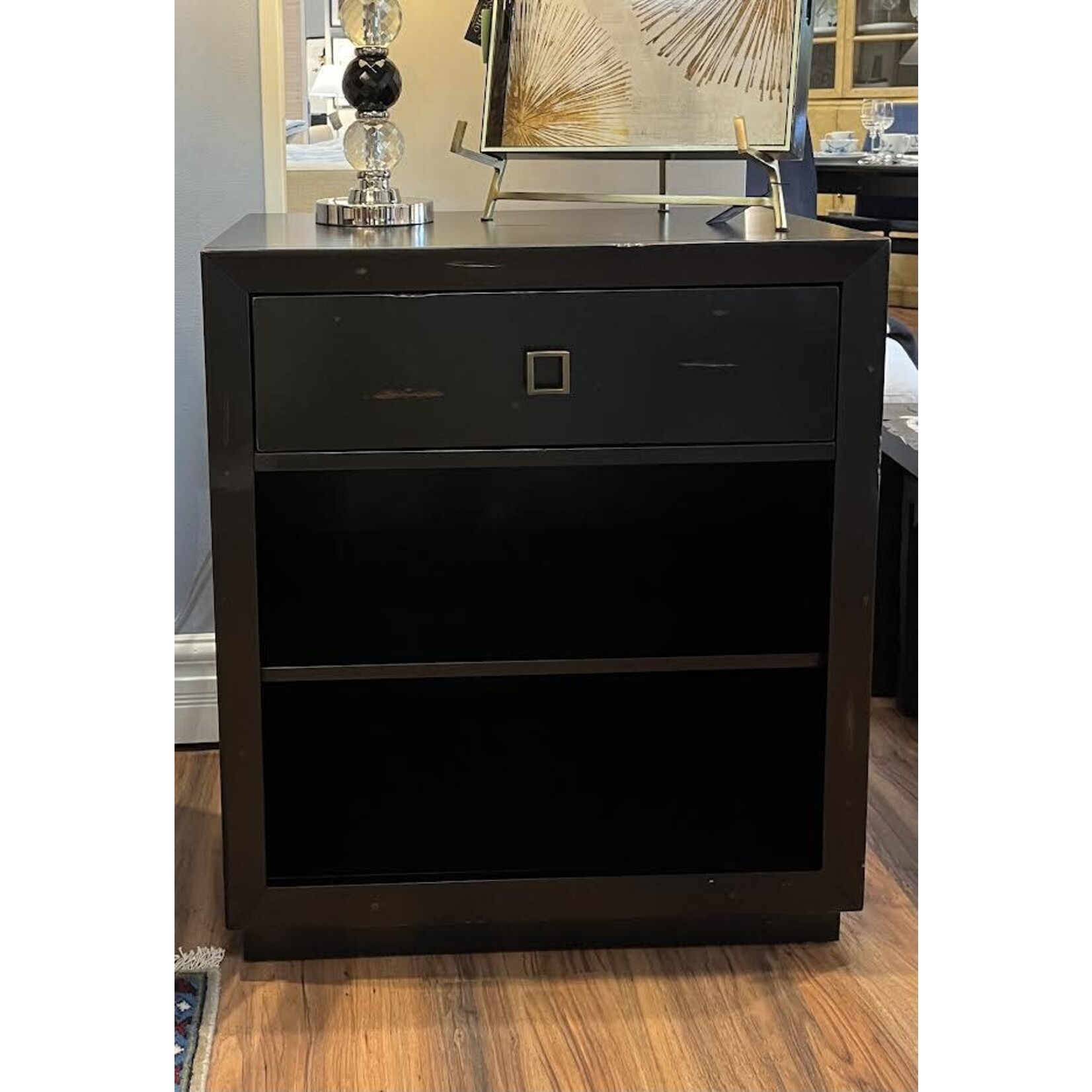 Accents Beyond Antique Black Side Table with One Drawer