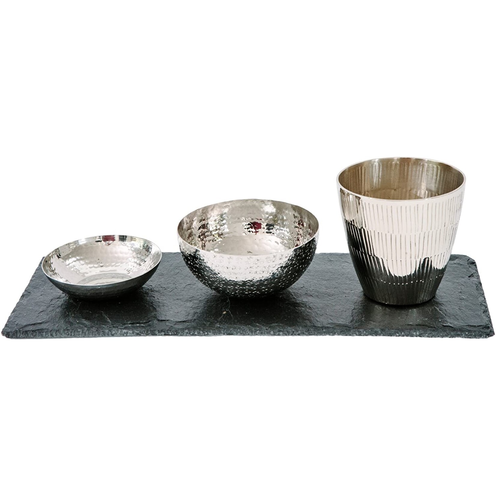 Just Slate Company Silver Serving Bowls & Slate Tray Mixed Fusion Set