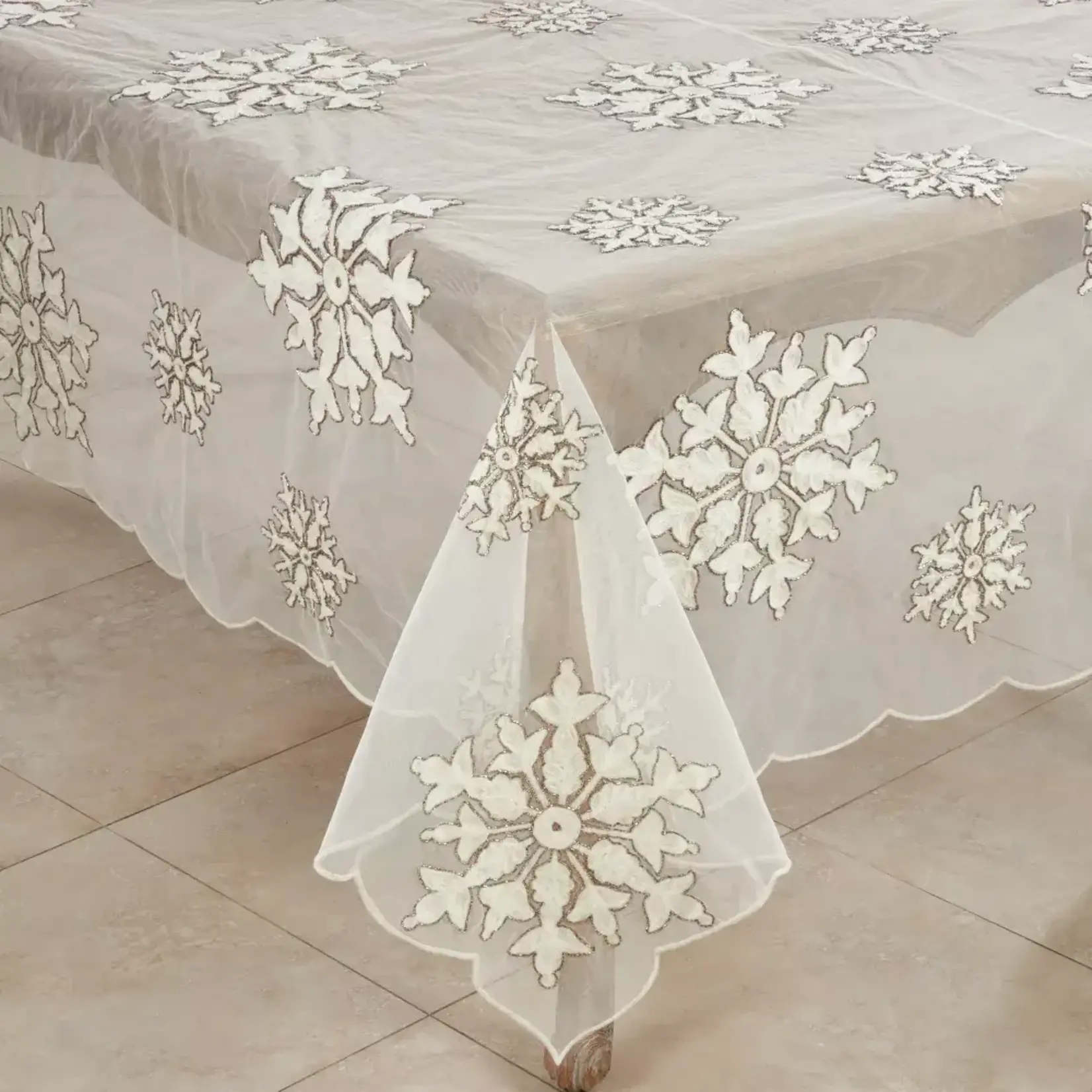 Saro Trading Company White Snowflake Square Tablecloth 84"x84"