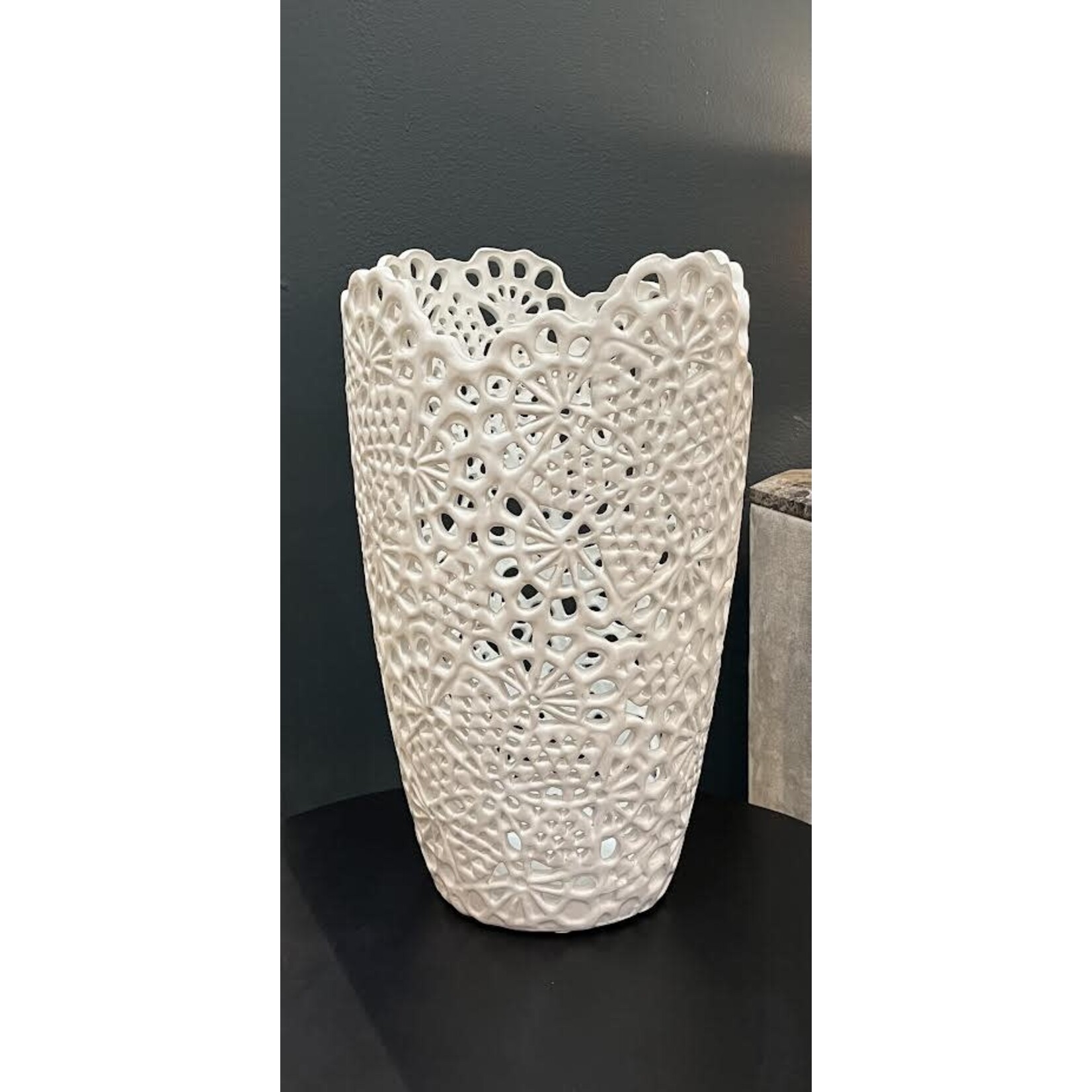 Two's Company White Ceramic Cutwork Vase