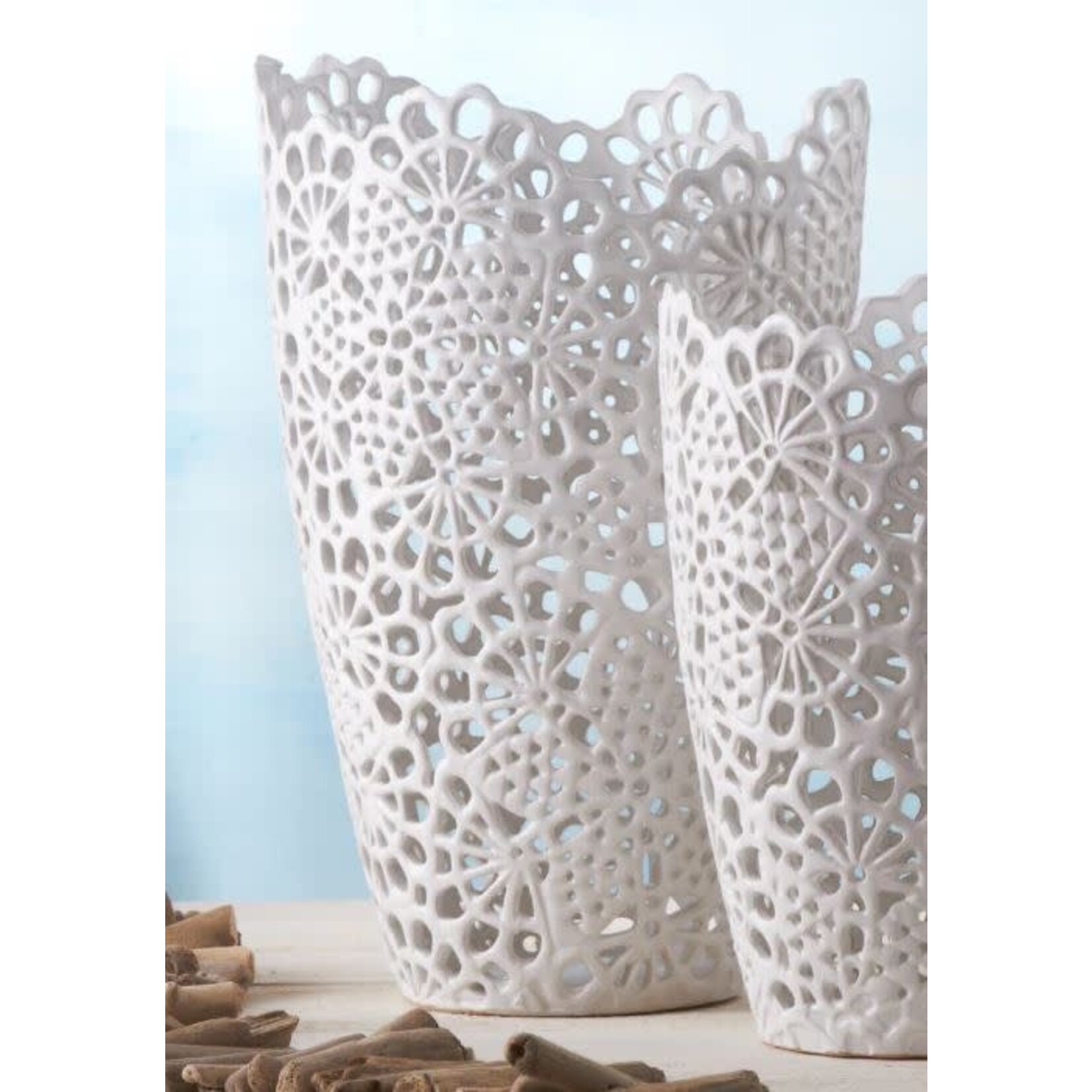 Two's Company White Ceramic Cutwork Vase