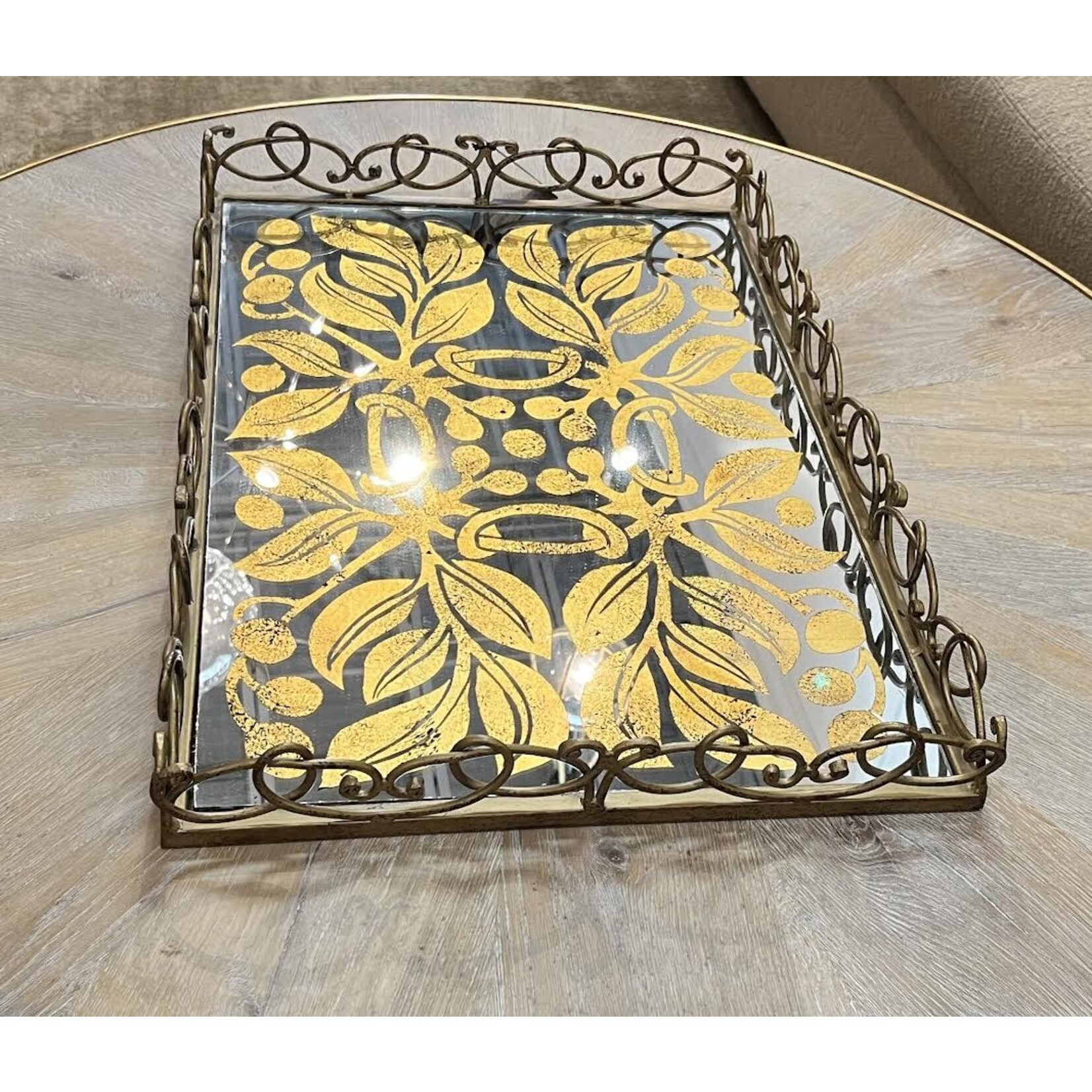IMS - Showroom Mirror Tray  with Painted Gold Leaf Filigree