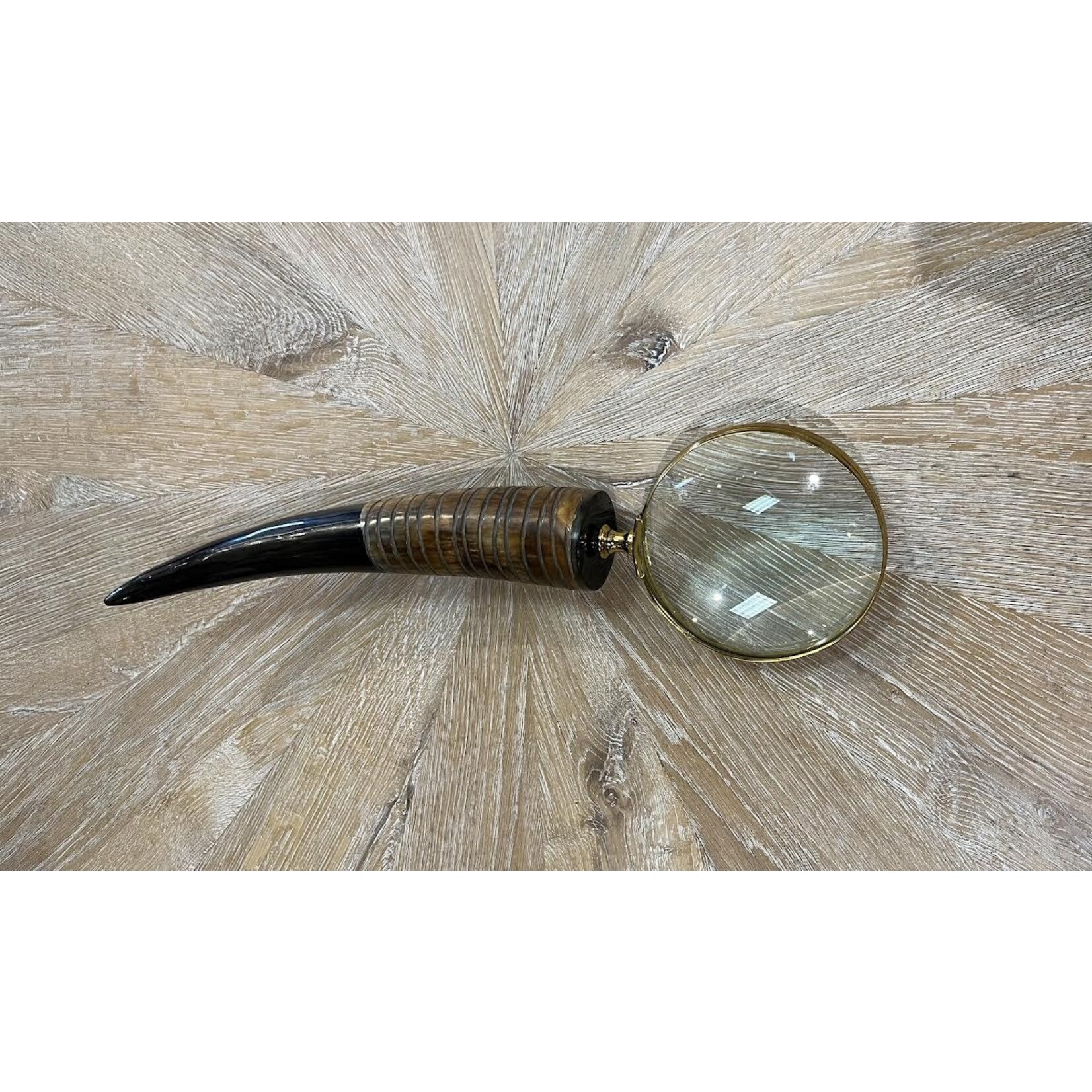 Frances Stoia Assoc Variegated Horn Magnifing Glass with Half Burnished Carved Handle