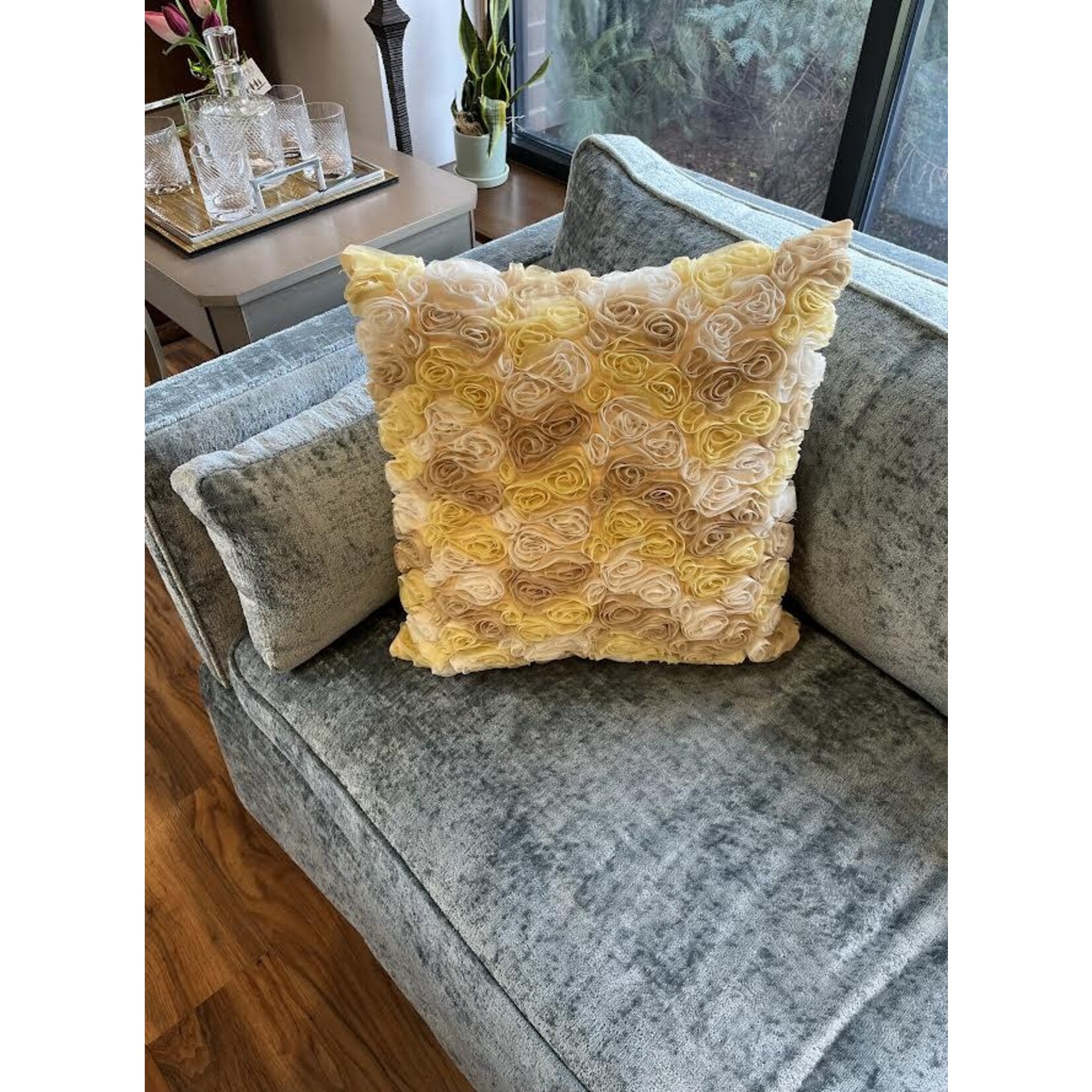 DB Sources Yellow & Taupe Rose Pillow 20x20