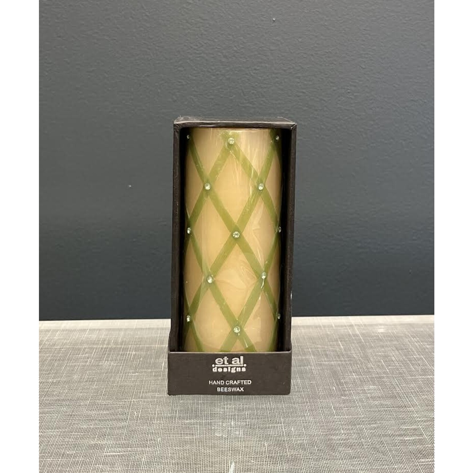 Et Al Designs Fishnet Beeswax Pillar Candle White Green