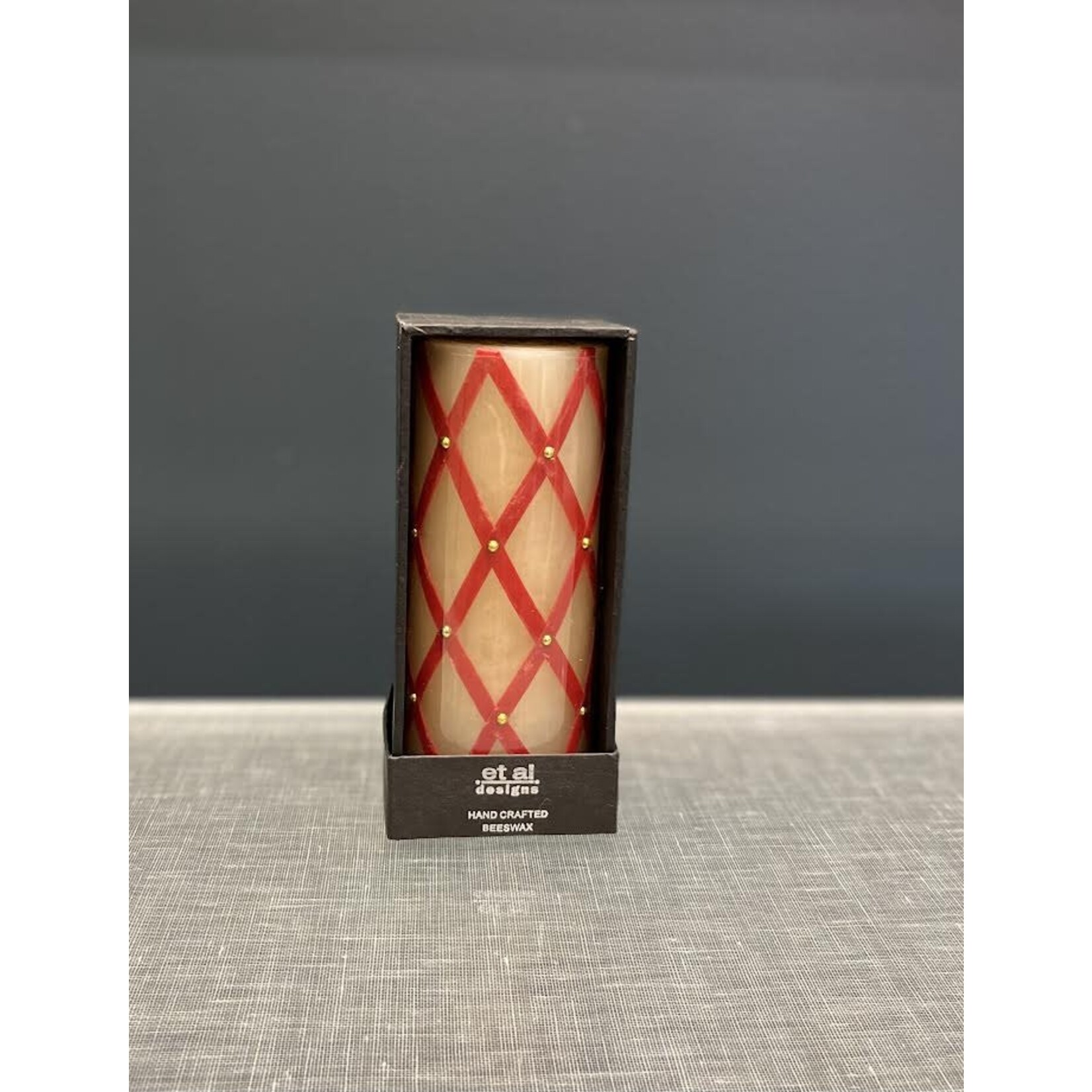 Et Al Designs Fishnet Beeswax Pillar Candle White Red Gold