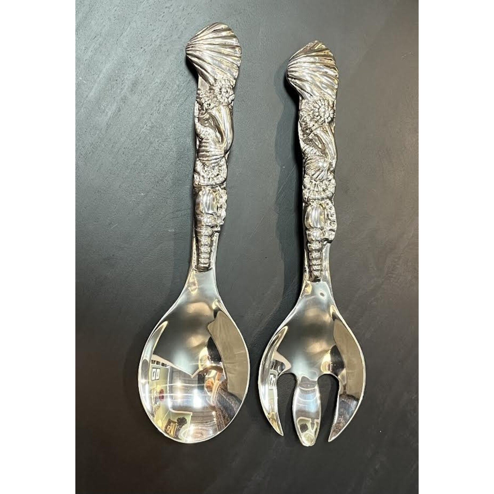 Beatriz Ball Ocean Seashell Polished Aluminum Salad Servers