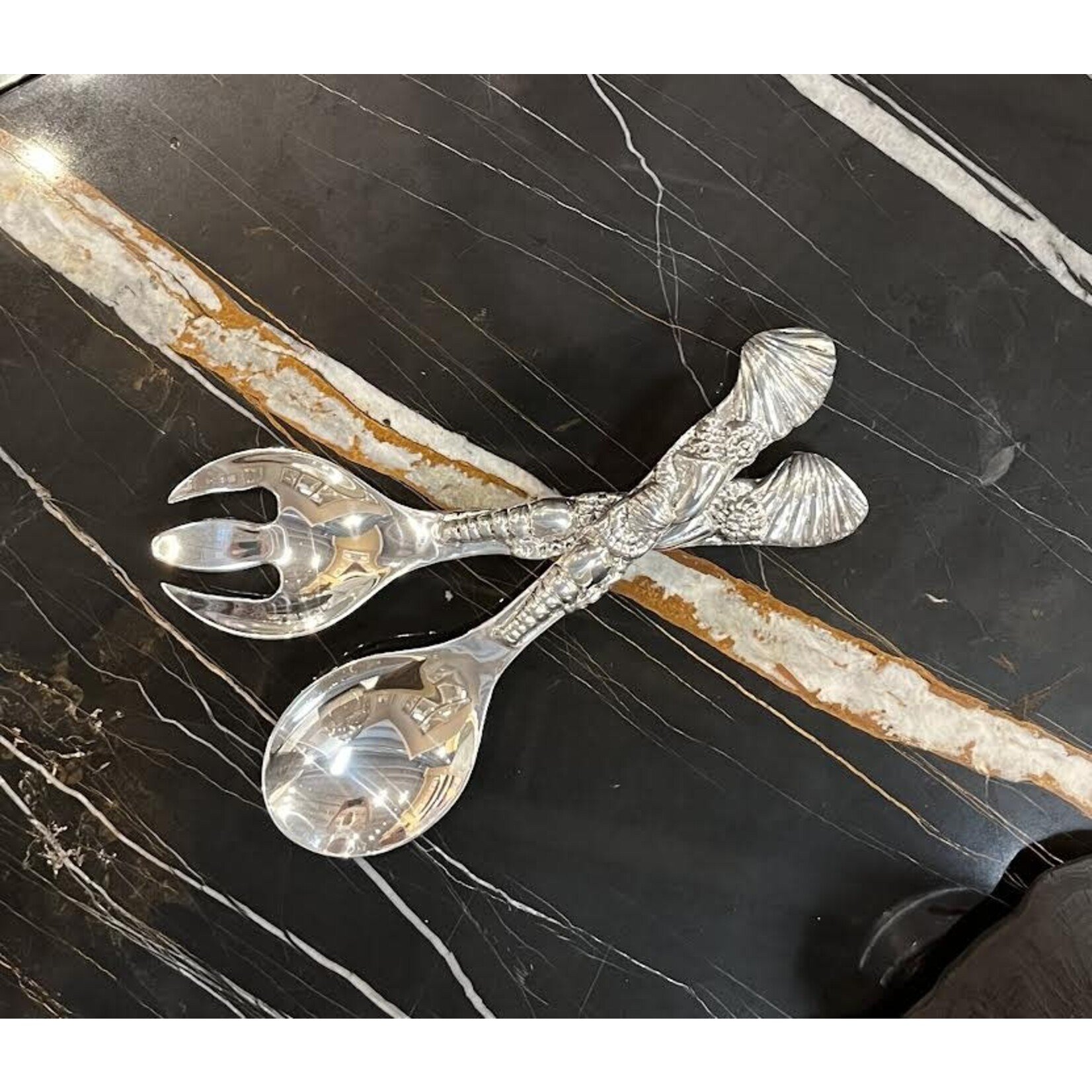 Beatriz Ball Ocean Seashell Polished Aluminum Salad Servers