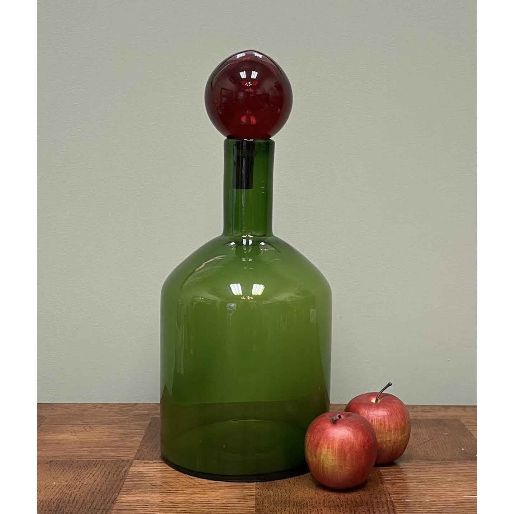 Bidk Home Green Glass Bubble Bottle with  Red Stopper
