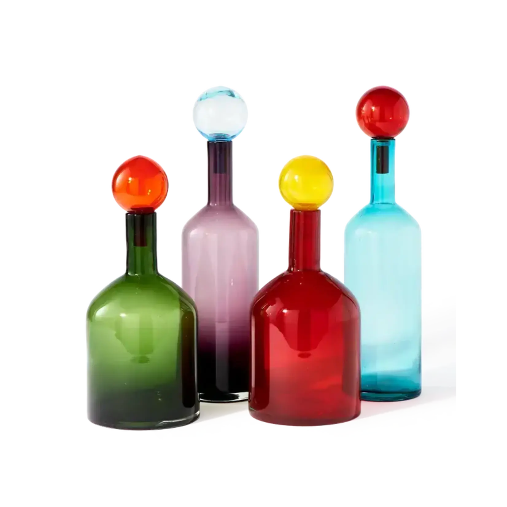 Bidk Home Green Glass Bubble Bottle with  Red Stopper