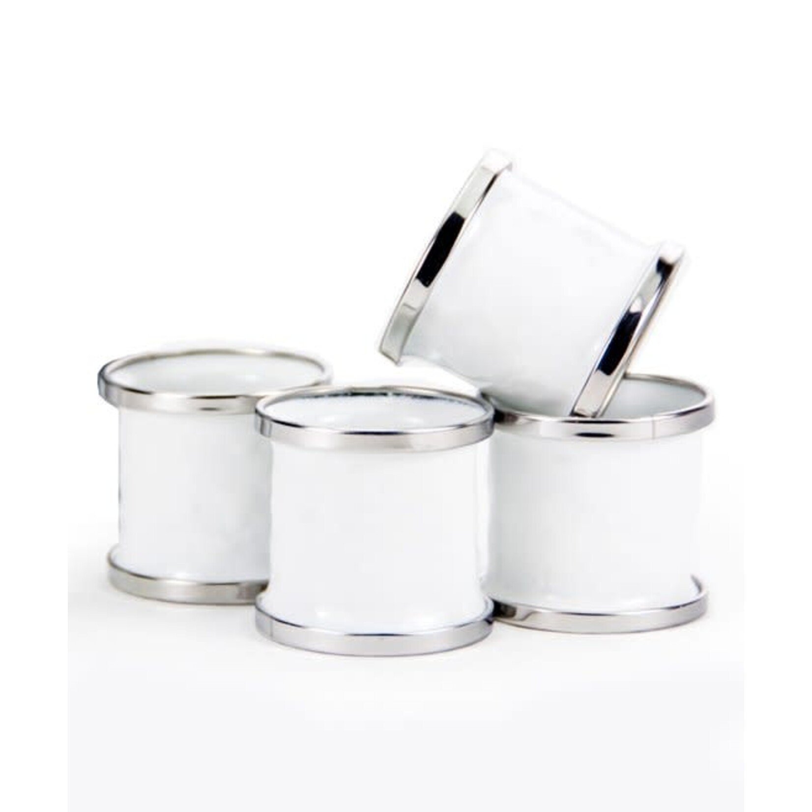 Golden Rabbit White Enamel-Coated Steel Napkin Rings - Set of 4