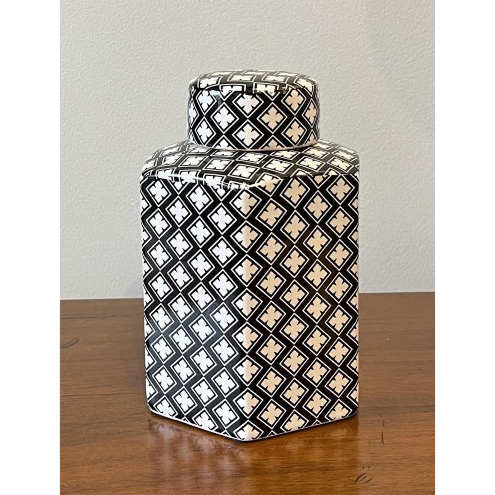 Two's Company Modern Manor Black White Small Hexagon Jar