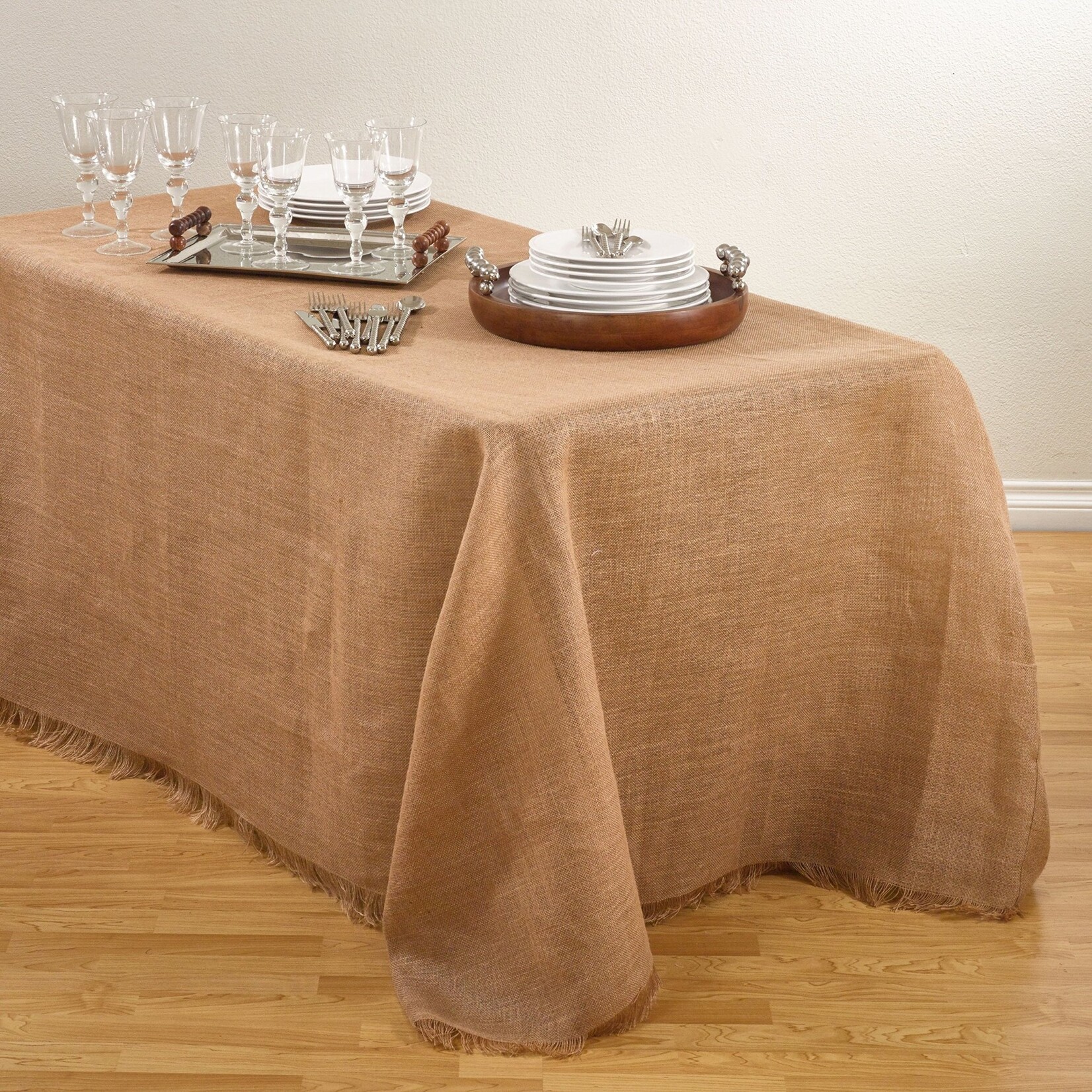 Saro Trading Company Burlap Natural Jute Tablecloth - 90x120
