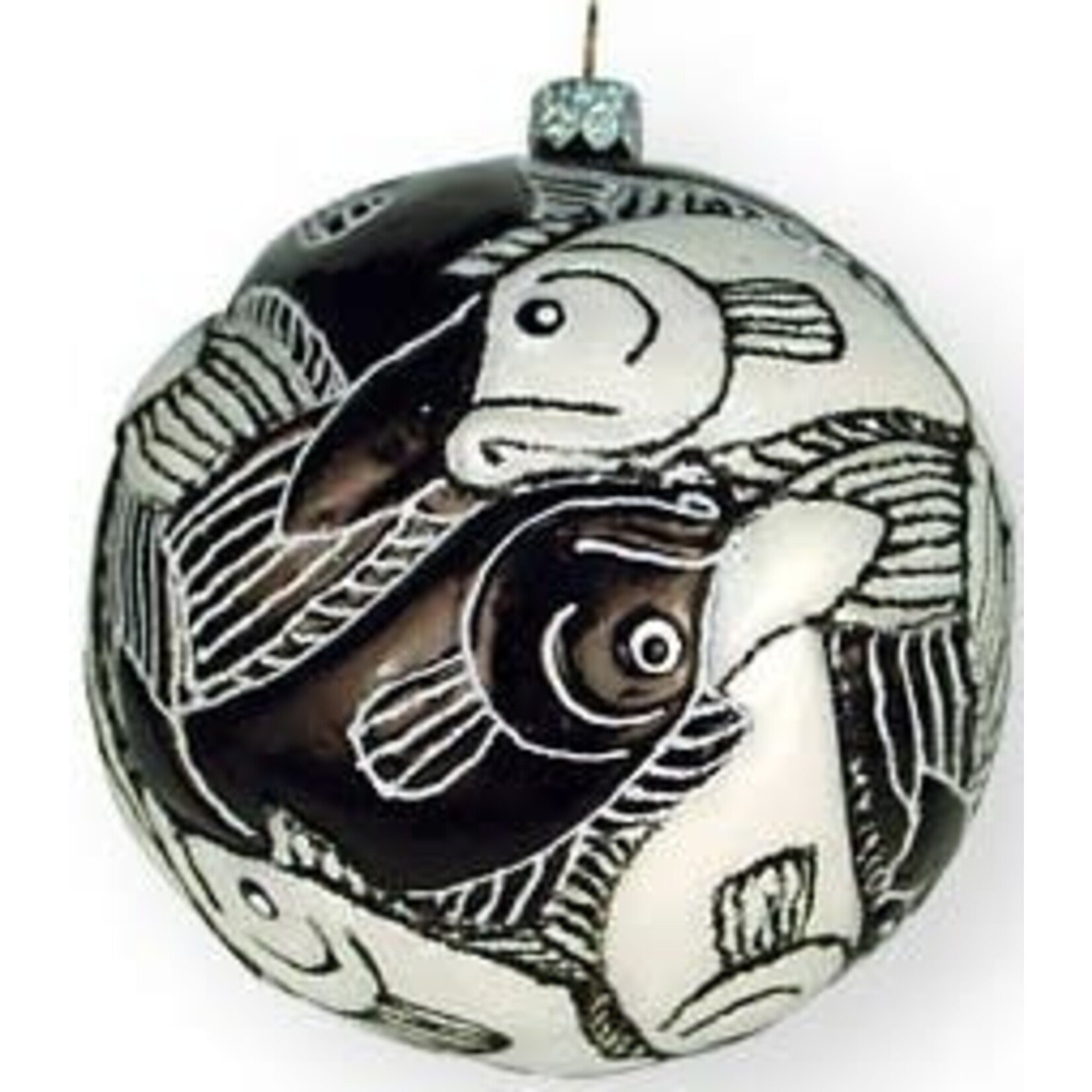 Mia Fish After Escher Black & White Glass Ball Ornament