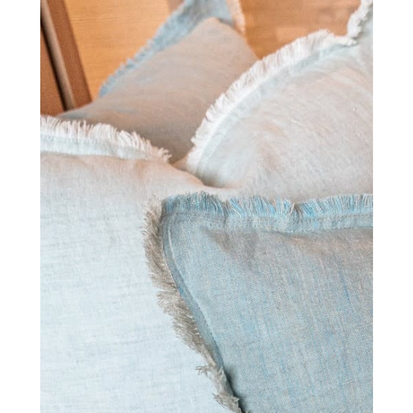 Anaya Blue Beige Cross-Dye So Soft Linen Pillow 14x20 with Down Insert