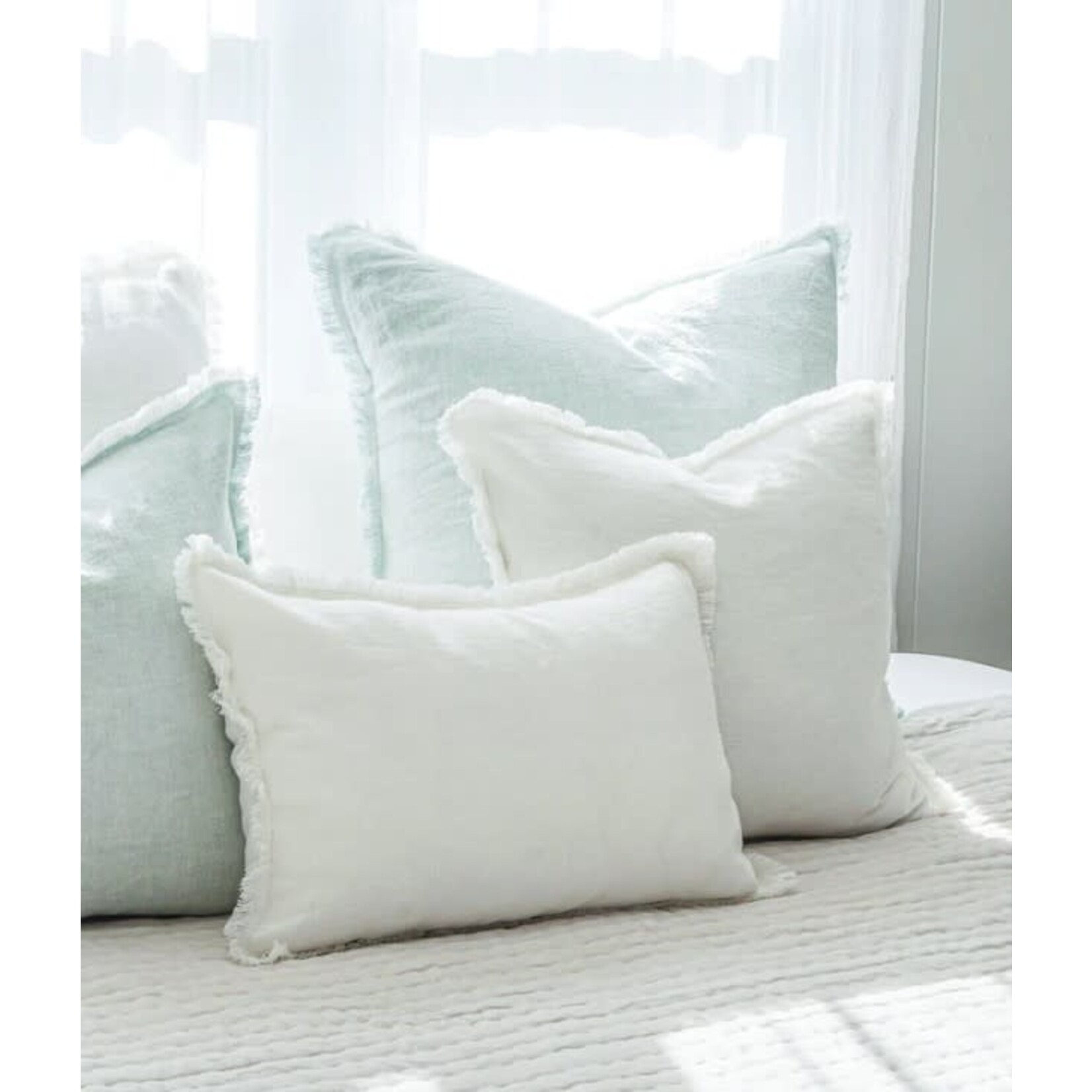 Anaya Light Aqua Fringe Soft Linen 14x20 Pillow with Insert