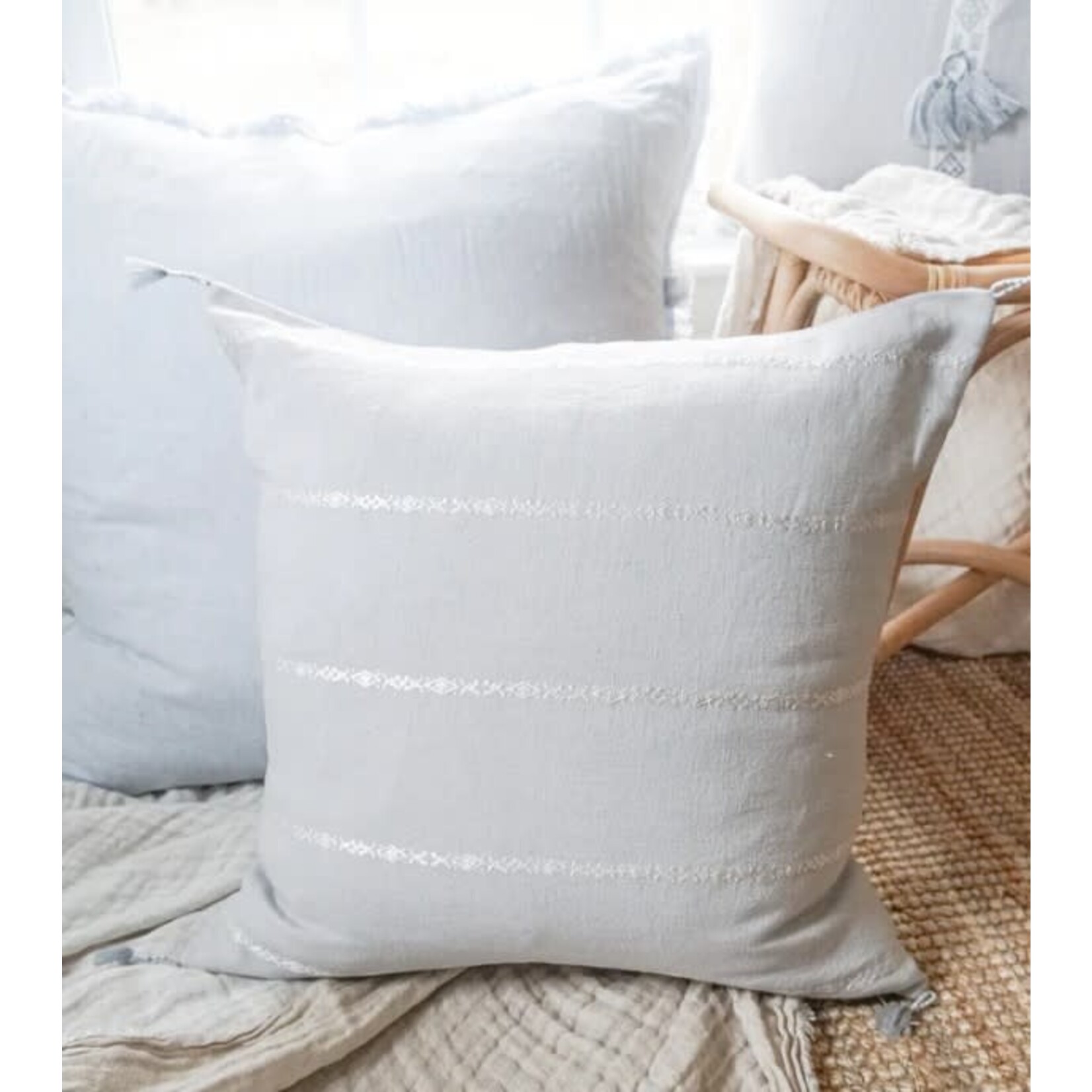 Anaya Seville Embroidered Stripe So Soft Linen 20x20 Pillow with Insert