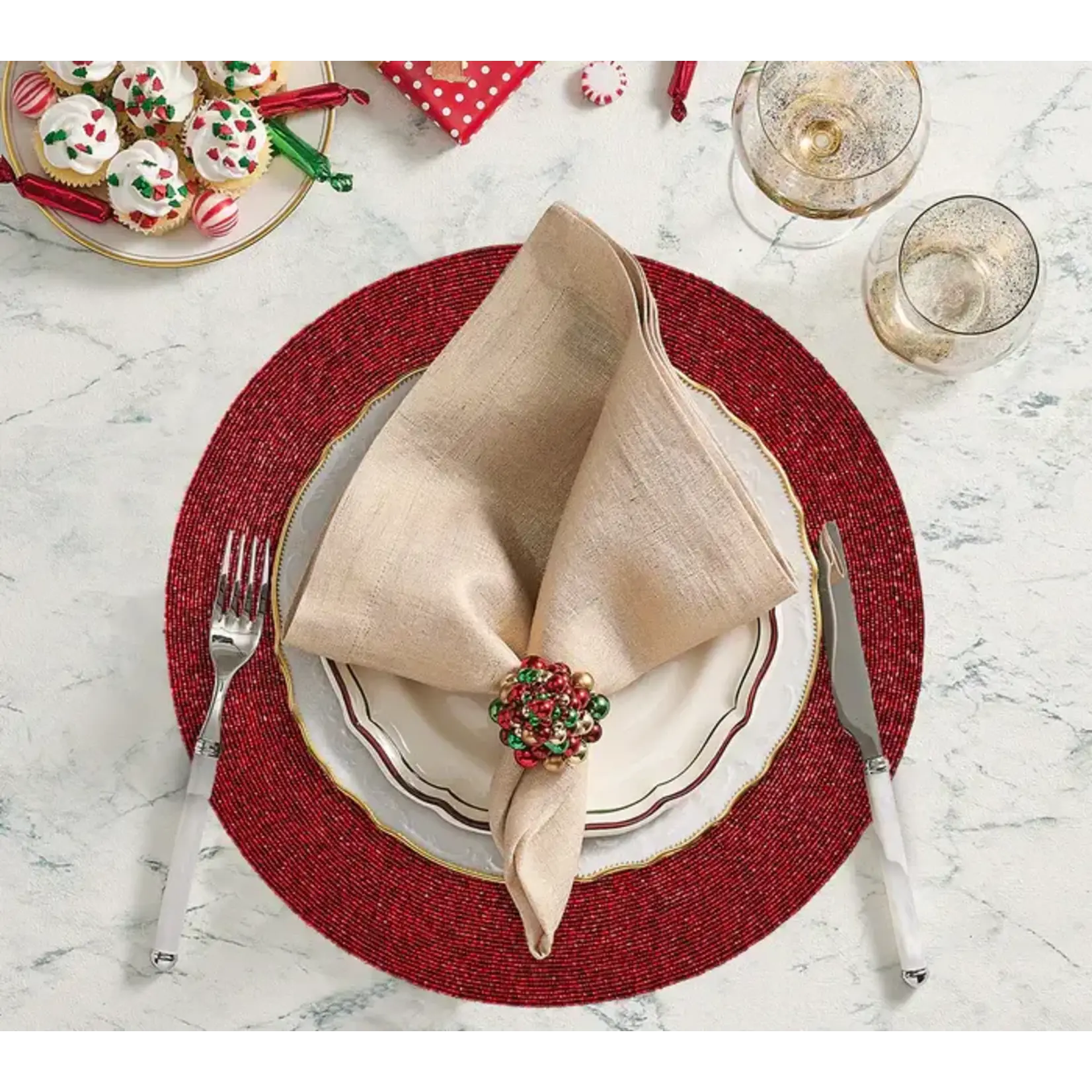 Kim Seybert Metallic Linen Napkin in Natural & Gold