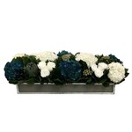 Bougainvillea Wooden Rectangle Box  Silver ,Roses White, Brunia Natural Brunia, Hydrangea Natural Blue & White Arrangement