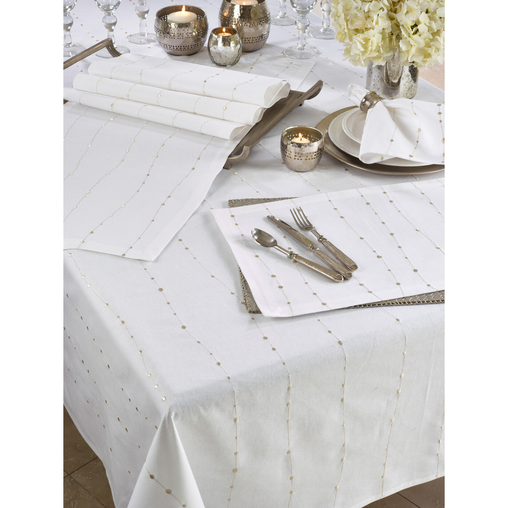 Saro Trading Company Embroidered White & Silver Cotton Napkin