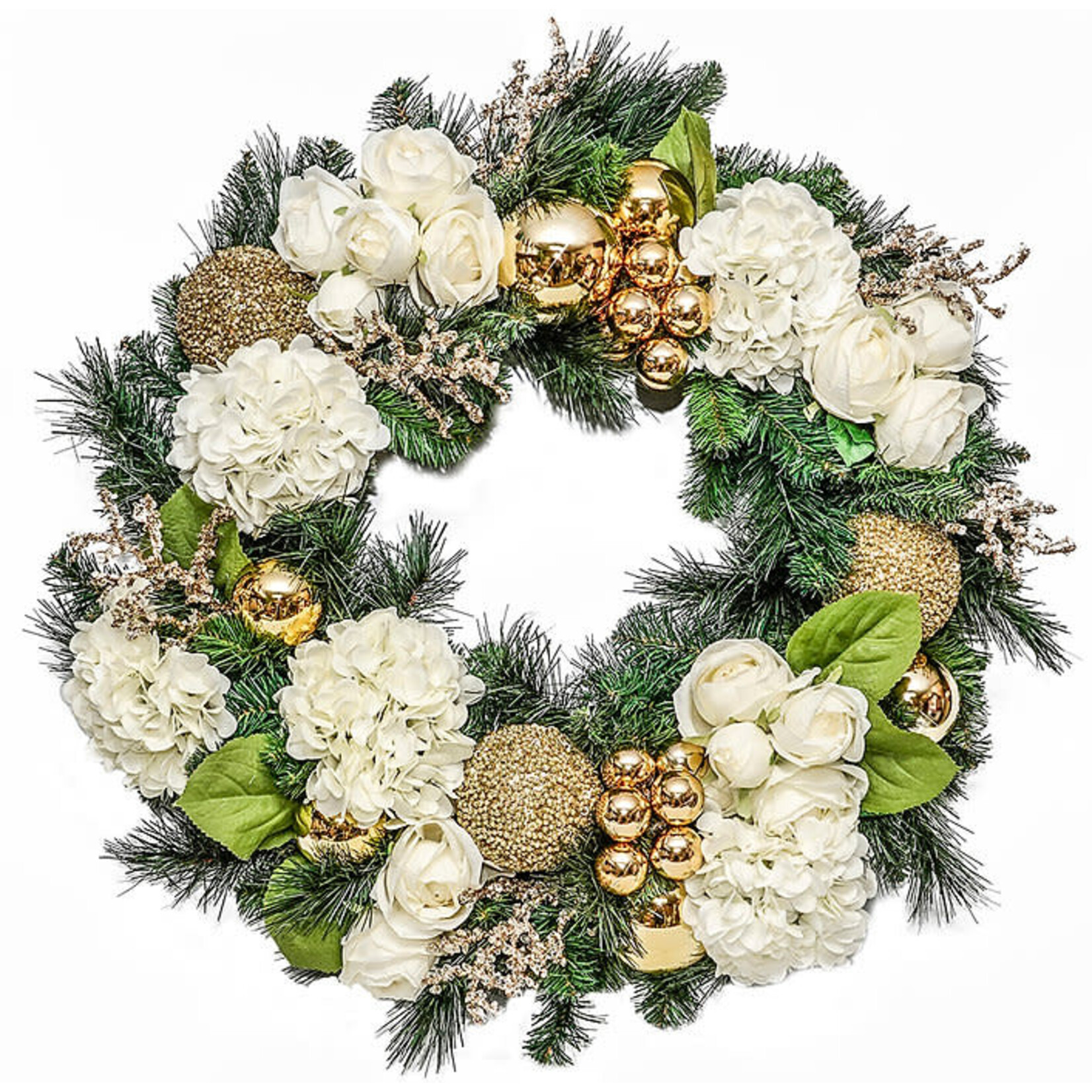The Ivy Guild White Ivory Rose Hydrangea Wreath