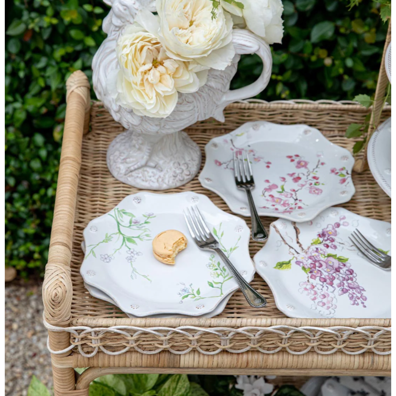 Juliska Berry & Thread White Floral Sketch Salad Plates Set of 4