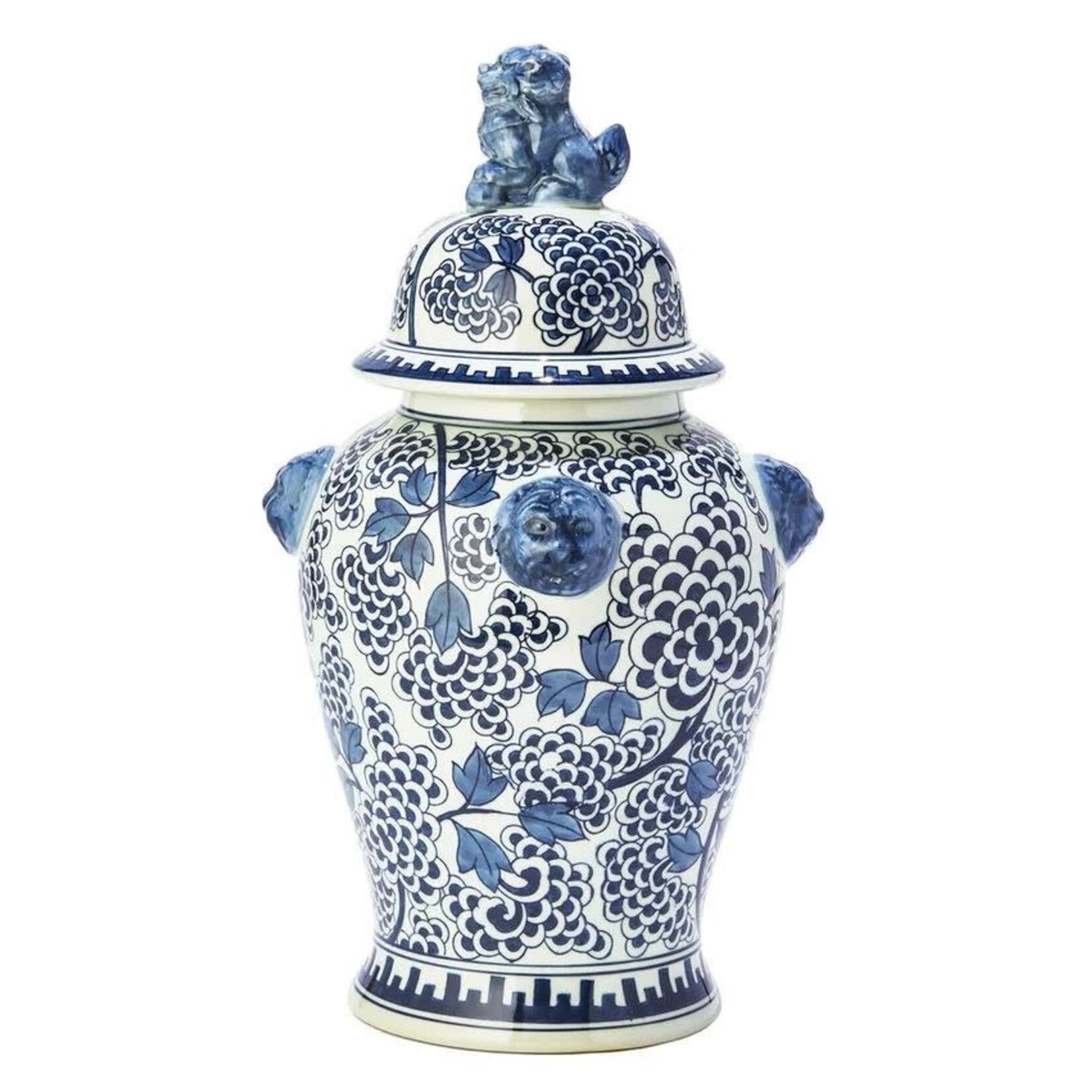 Tozai Blue and White Peony Flower Covered Temple Jar