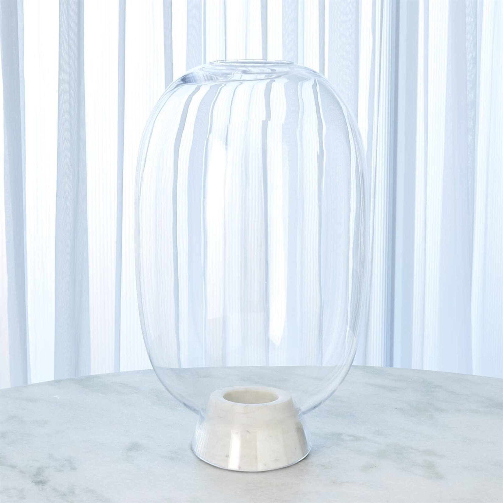 Global Views White Marble Cone Glass Hurricane Candleholder