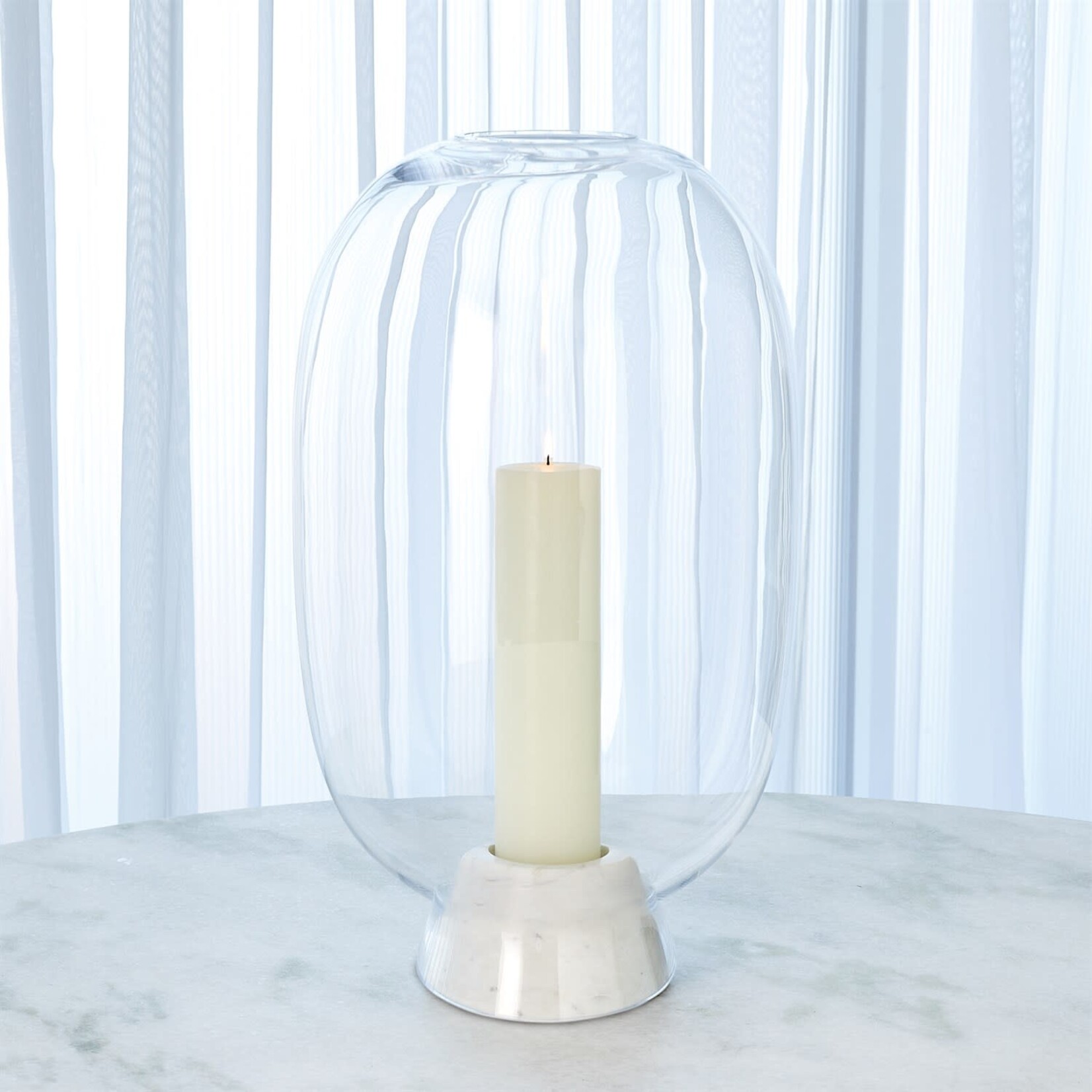 Global Views White Marble Cone Glass Hurricane Candleholder