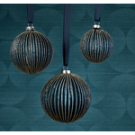 Zodax Blue Glass Ball Ornament with Champagne Glitter Medium