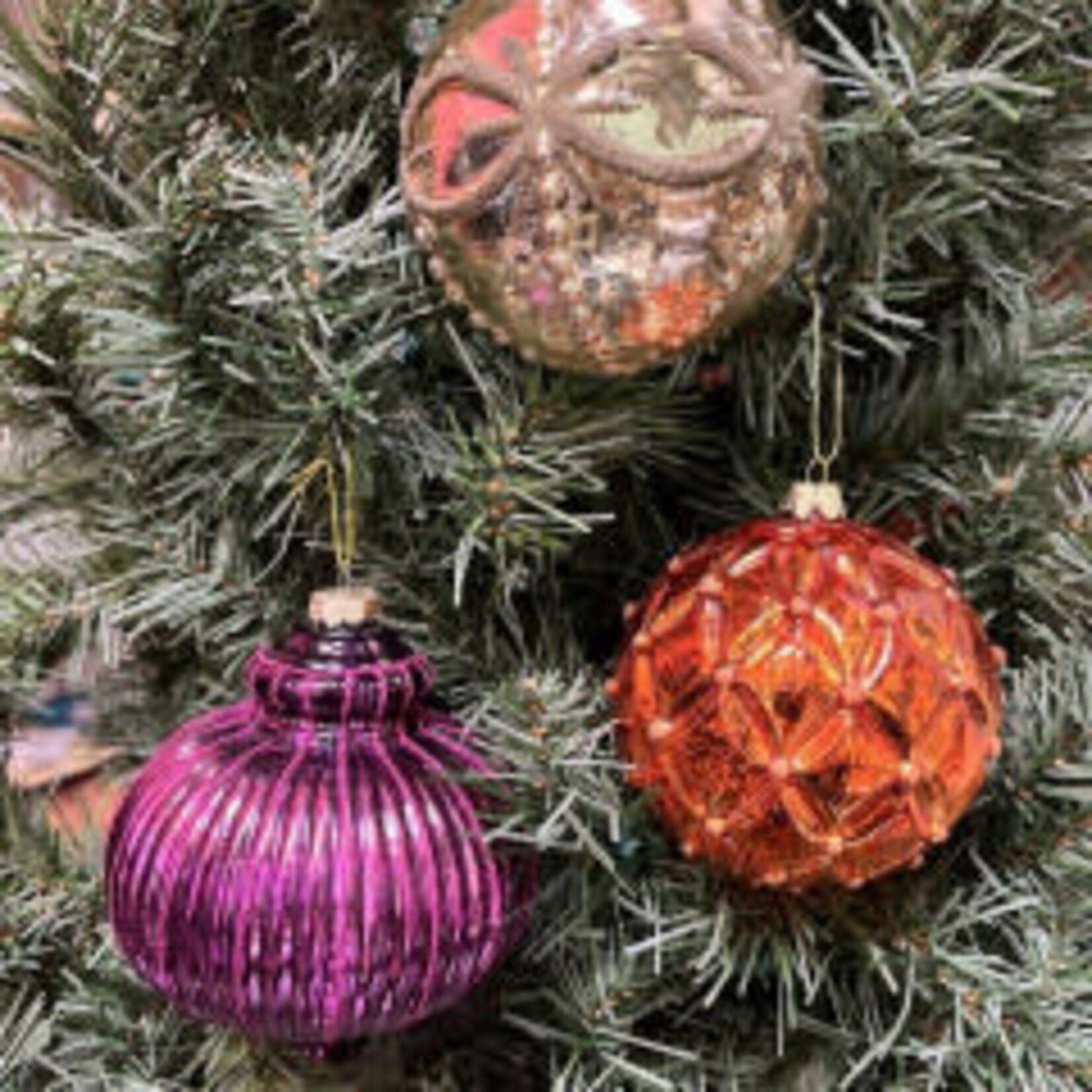 Two's Company Bright Faceted Glass Ball Ornament 4"
