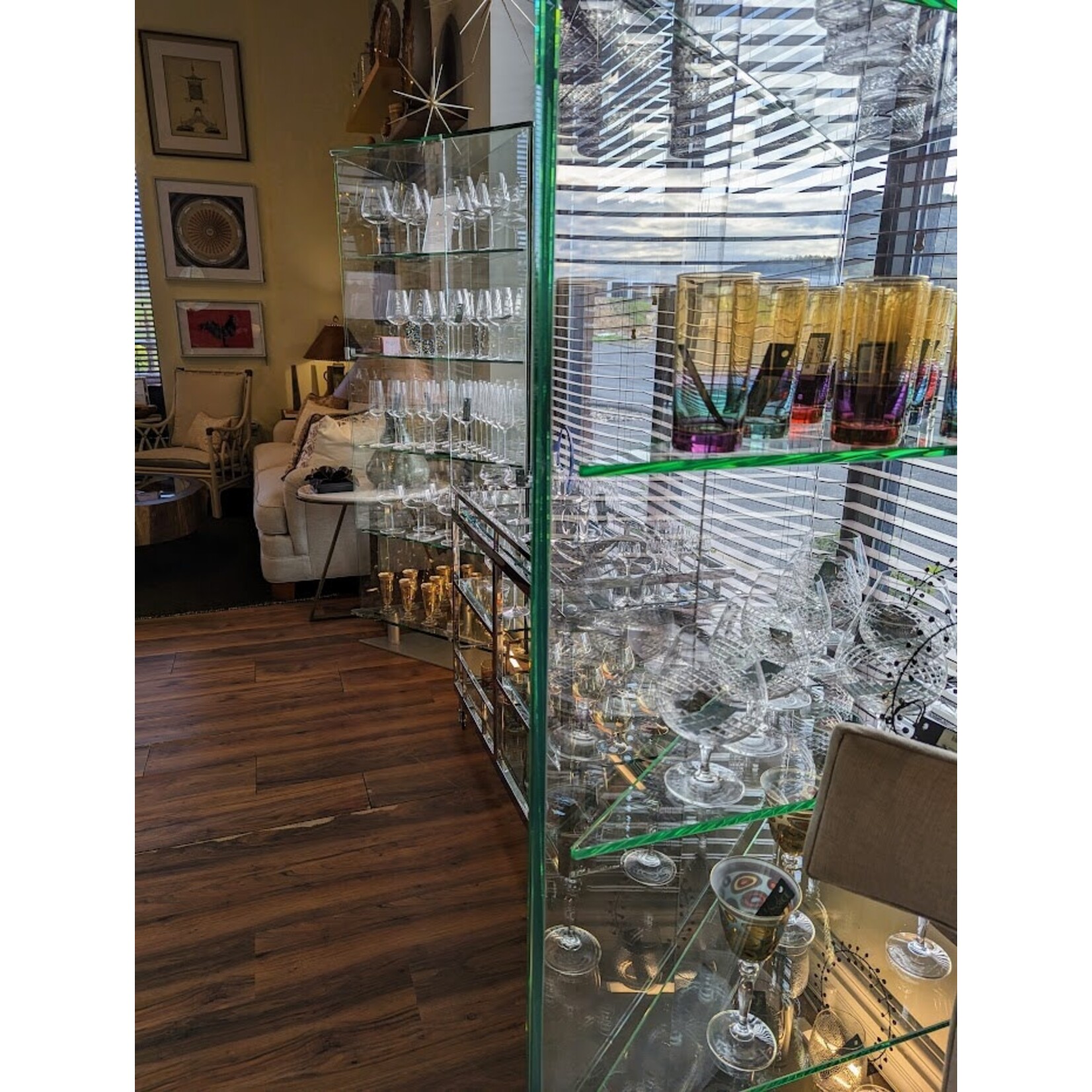 Chintaly All Glass triangle Glass Curio with 5 Shelves