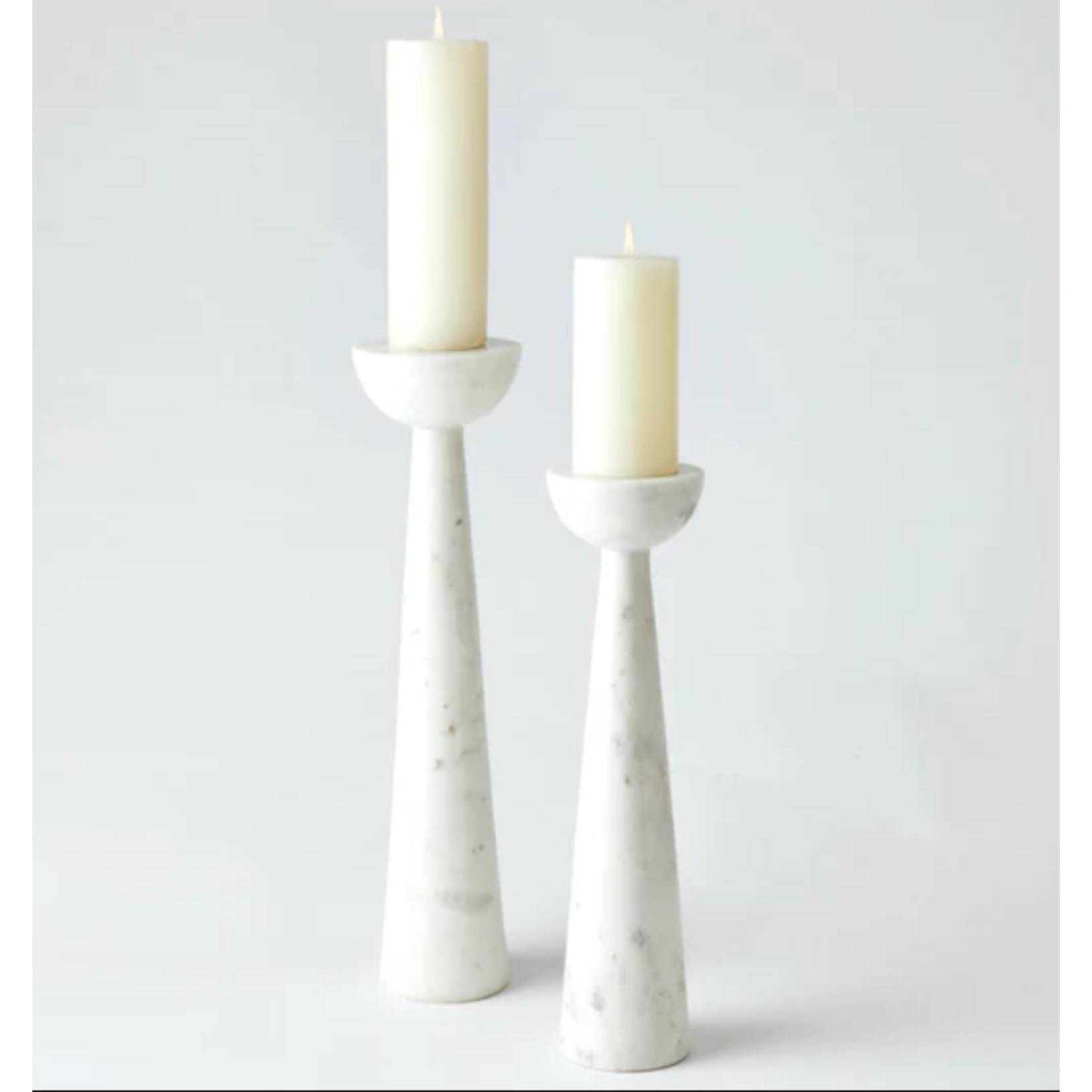 Global Views Round Top Candle Stand White Marble Small