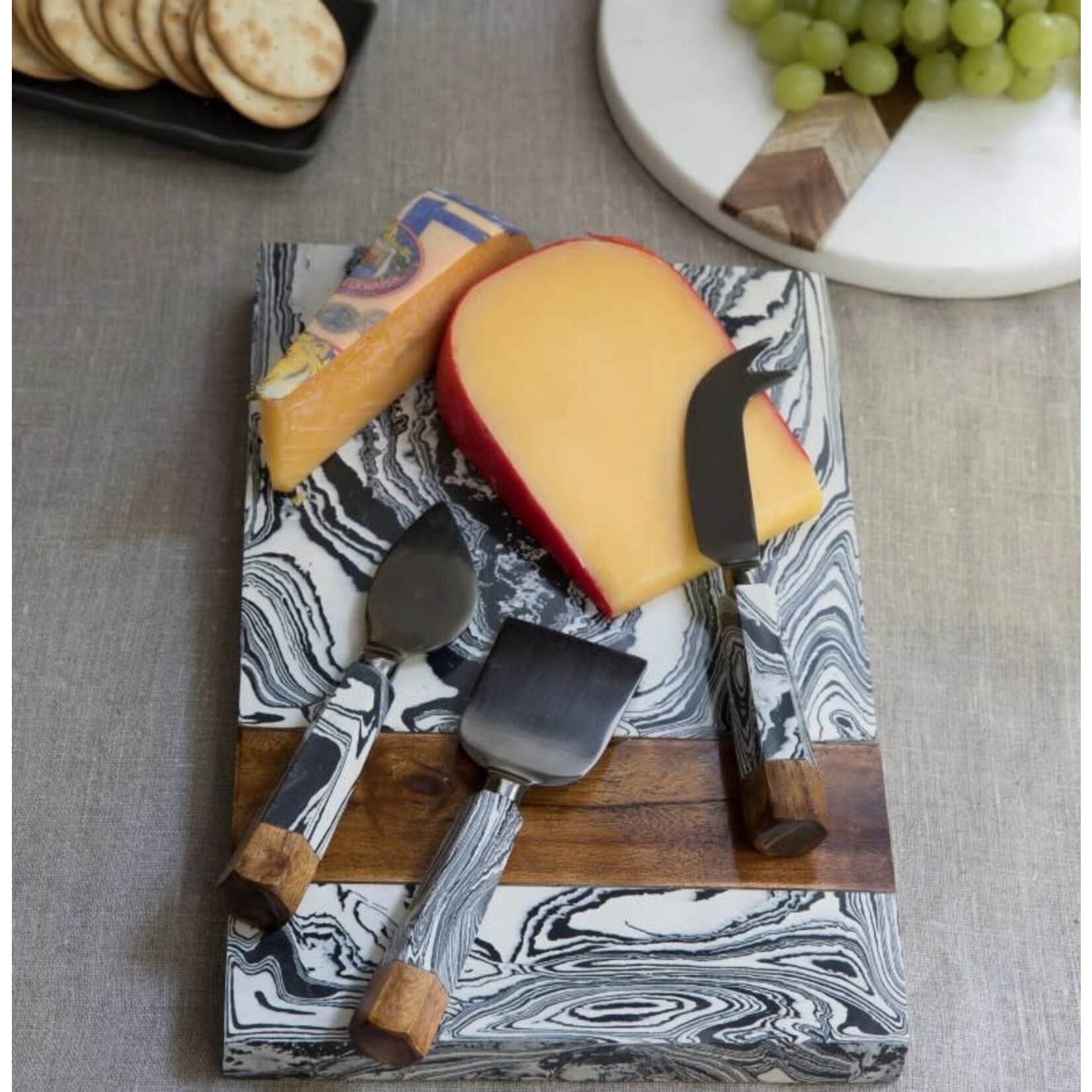 be Home Zebra Marble & Wood with Onyx Cheese Set of 3