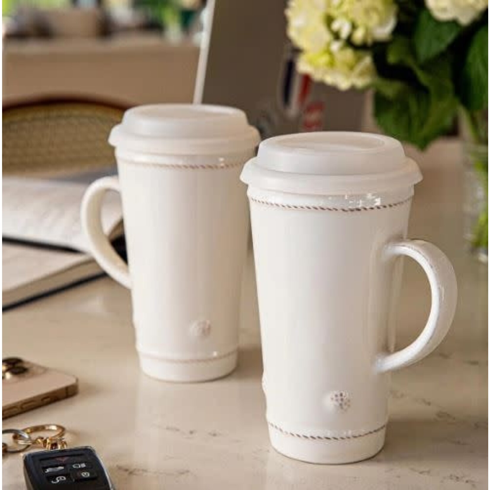 Berry & Thread Travel Mug with Silicone Lid - Whitewash