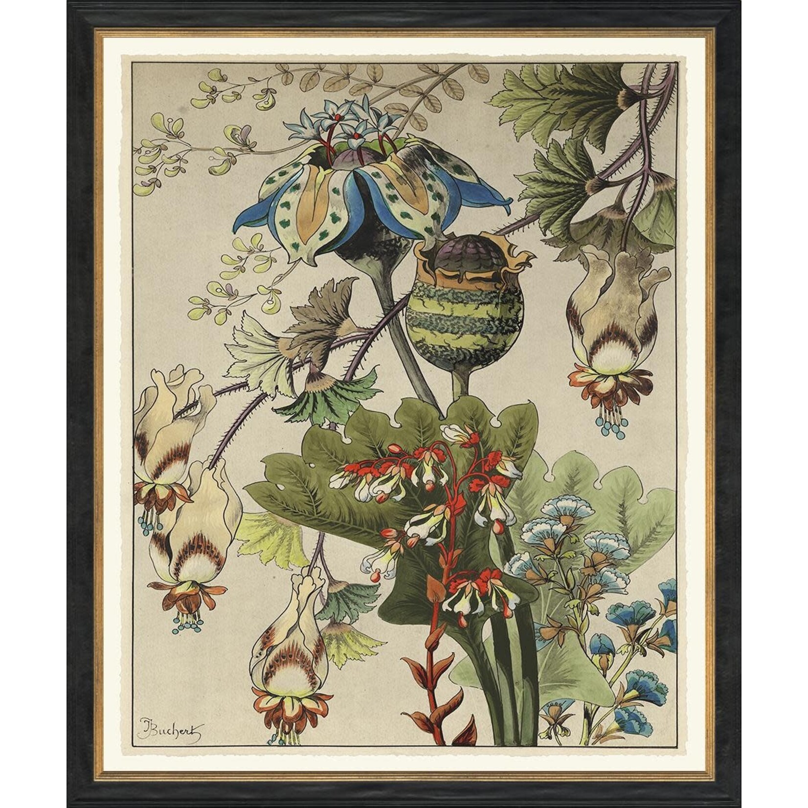 Trowbridge Gallery Vintage Japanese Flowers Framed Artwork