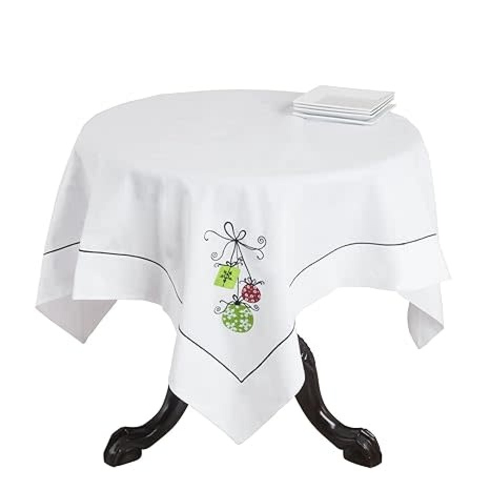 Saro Trading Company French Christmas Embroidered Tablecloth Topper