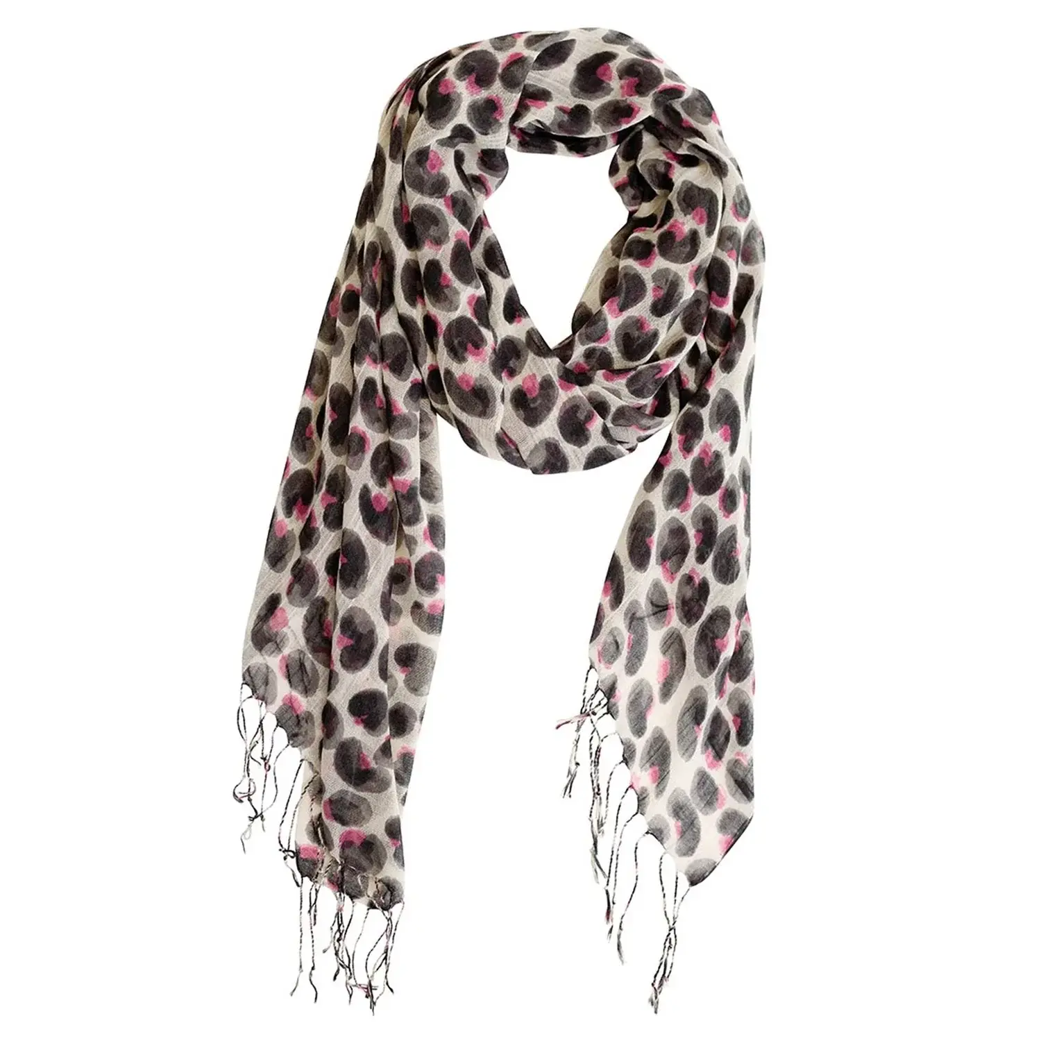 Leopard Pink Featherweight Tassel Lux Scarf Designer's Studio