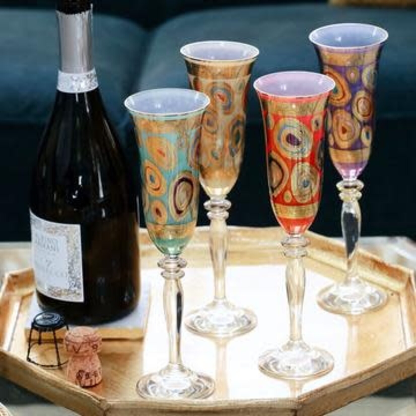Vietri Regalia Hand Painted Gold Champagne Glass Flute